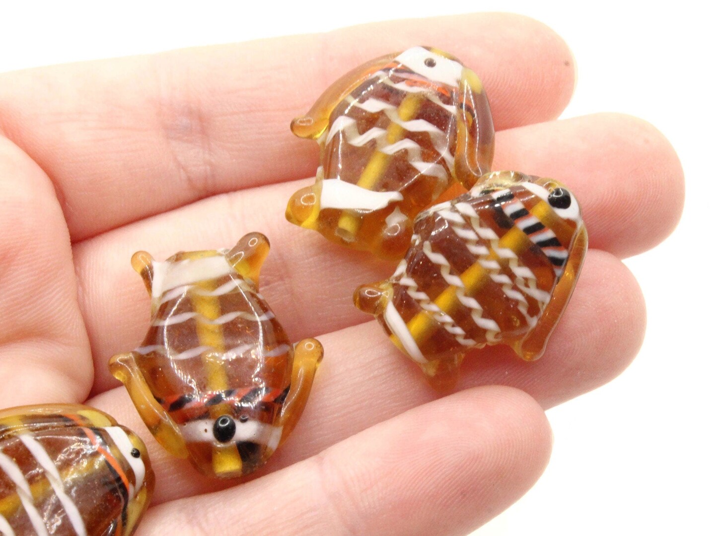 4 Brown Striped Lampwork Glass Fish Beads