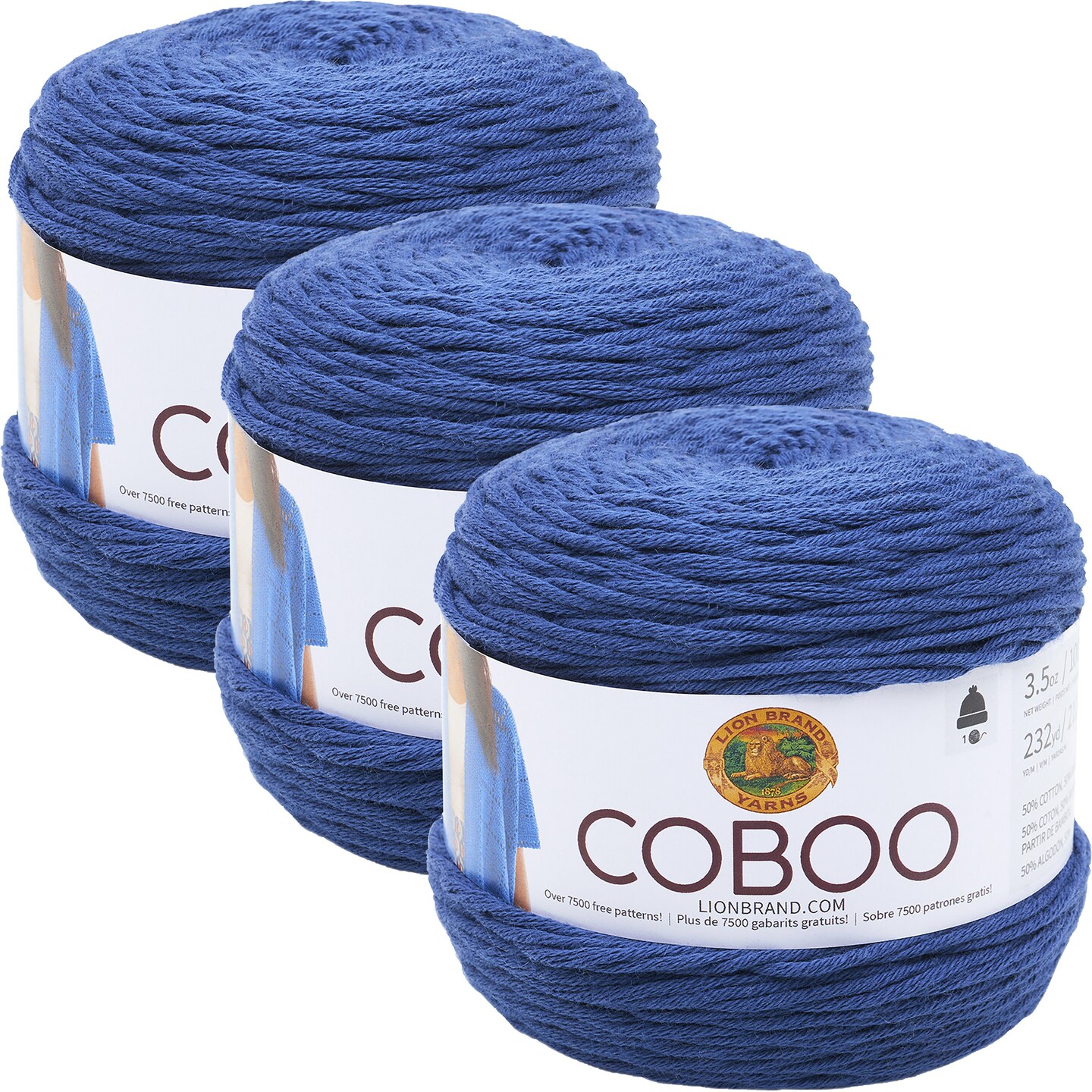 (3 Pack) Lion Brand Coboo Yarn - Steel Blue