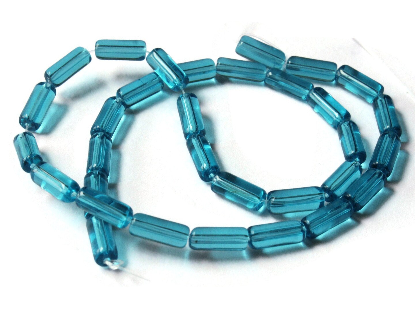 10mm Turquoise Blue Glass Tube Beads Transparent Beads 12.5 Inch Bead Strand Loose Beads