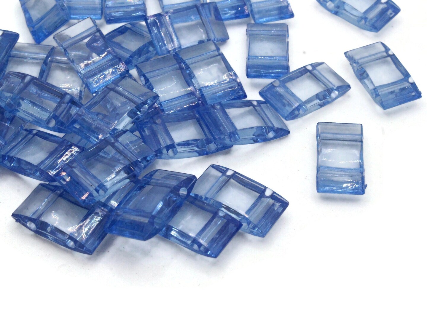 40 17mm Two Hole Blue Acrylic Plastic Rectangle Pillow Beads