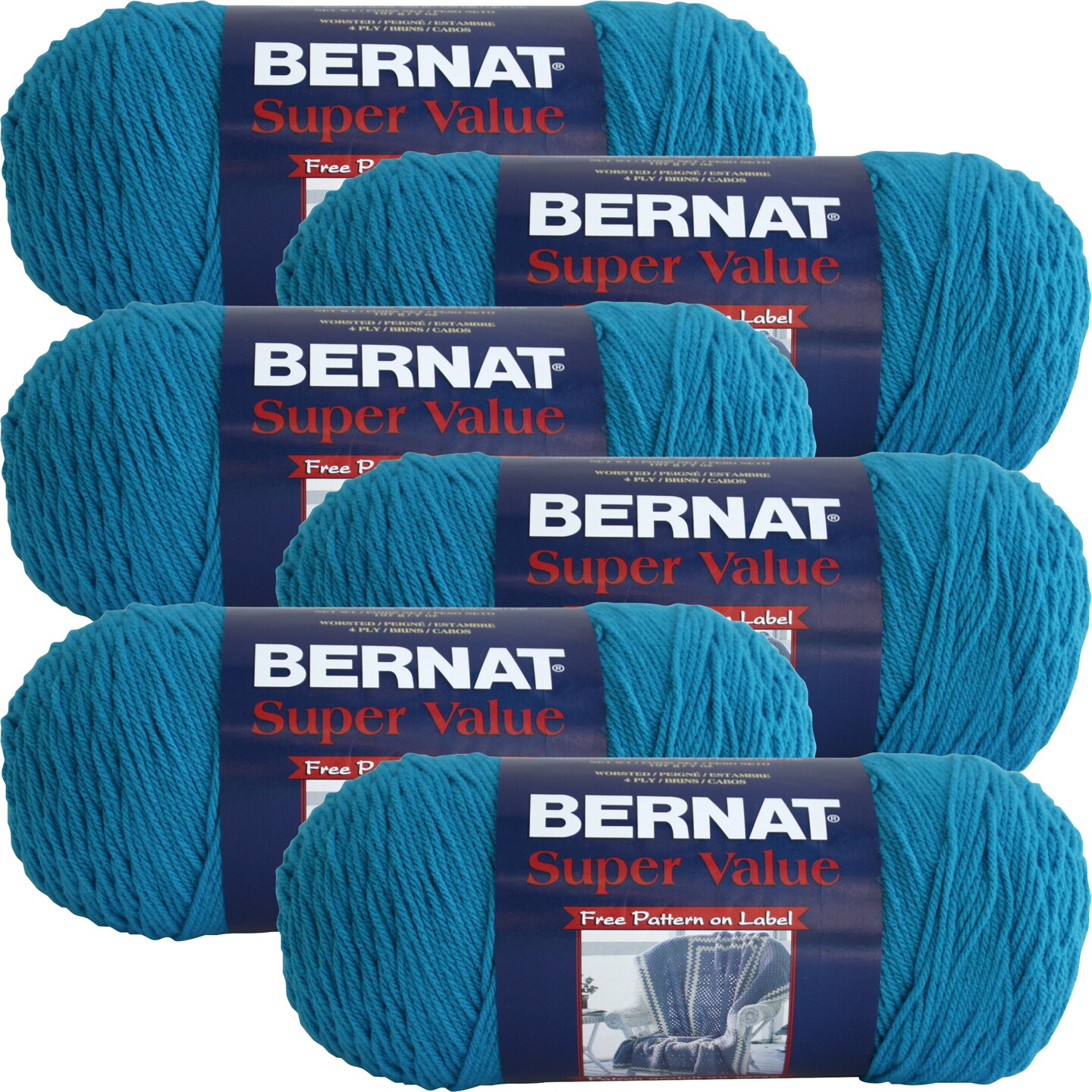 Multipack of 6 - Bernat Super Value Solid Yarn-Peacock