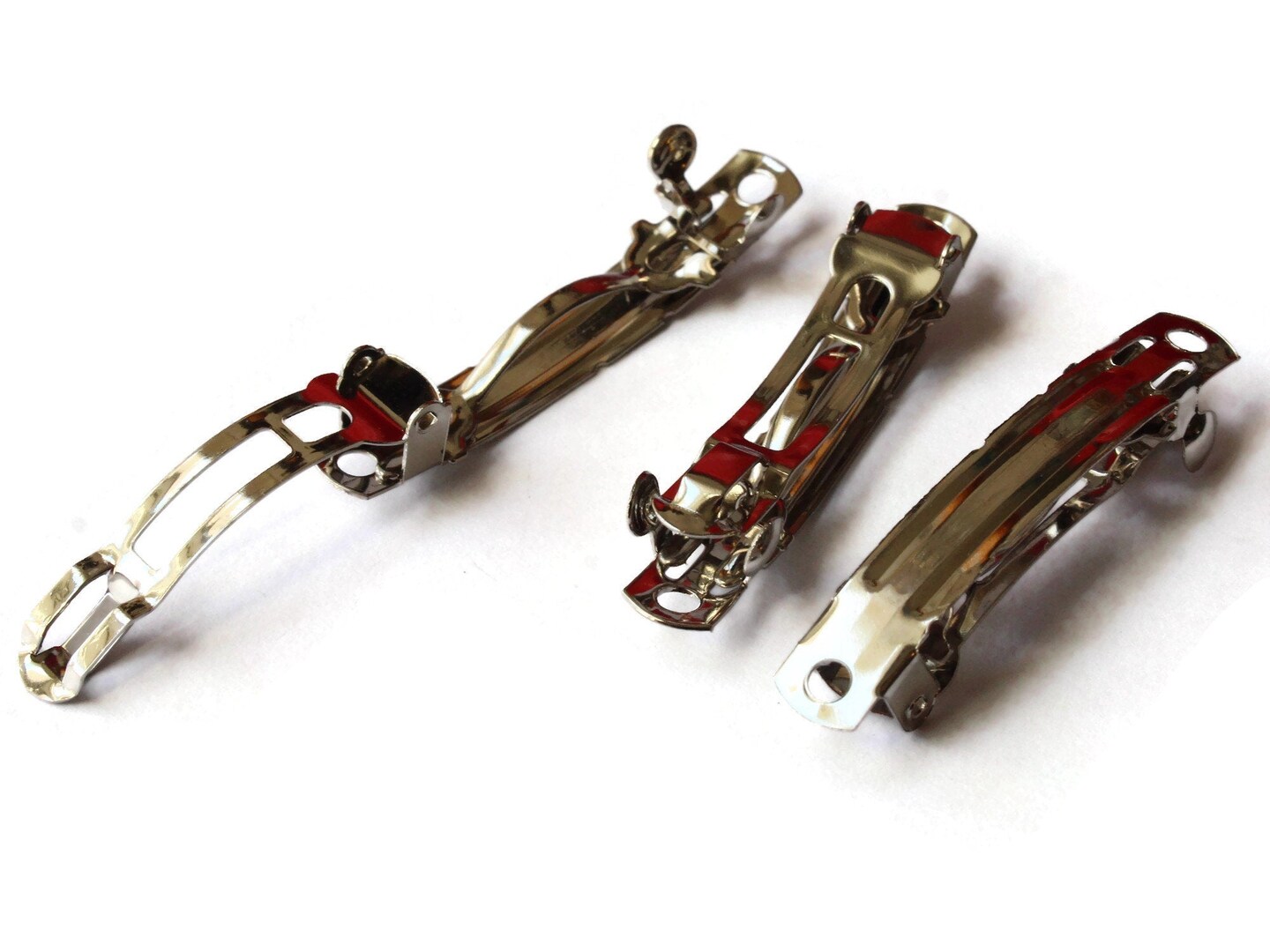 10 39mm Vintage French Barrette Nickel Plated Steel Hair Clips