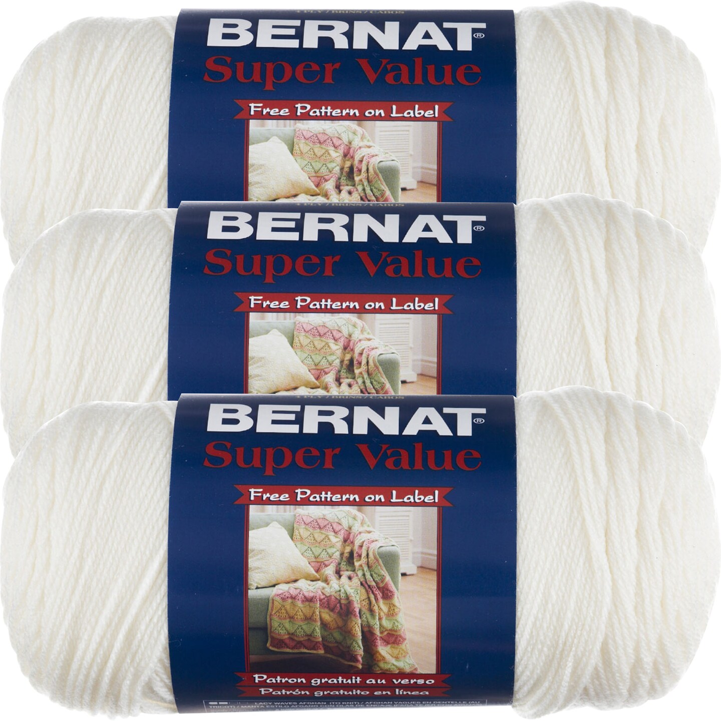 Multipack of 03 - Bernat Super Value Solid Yarn-Winter White