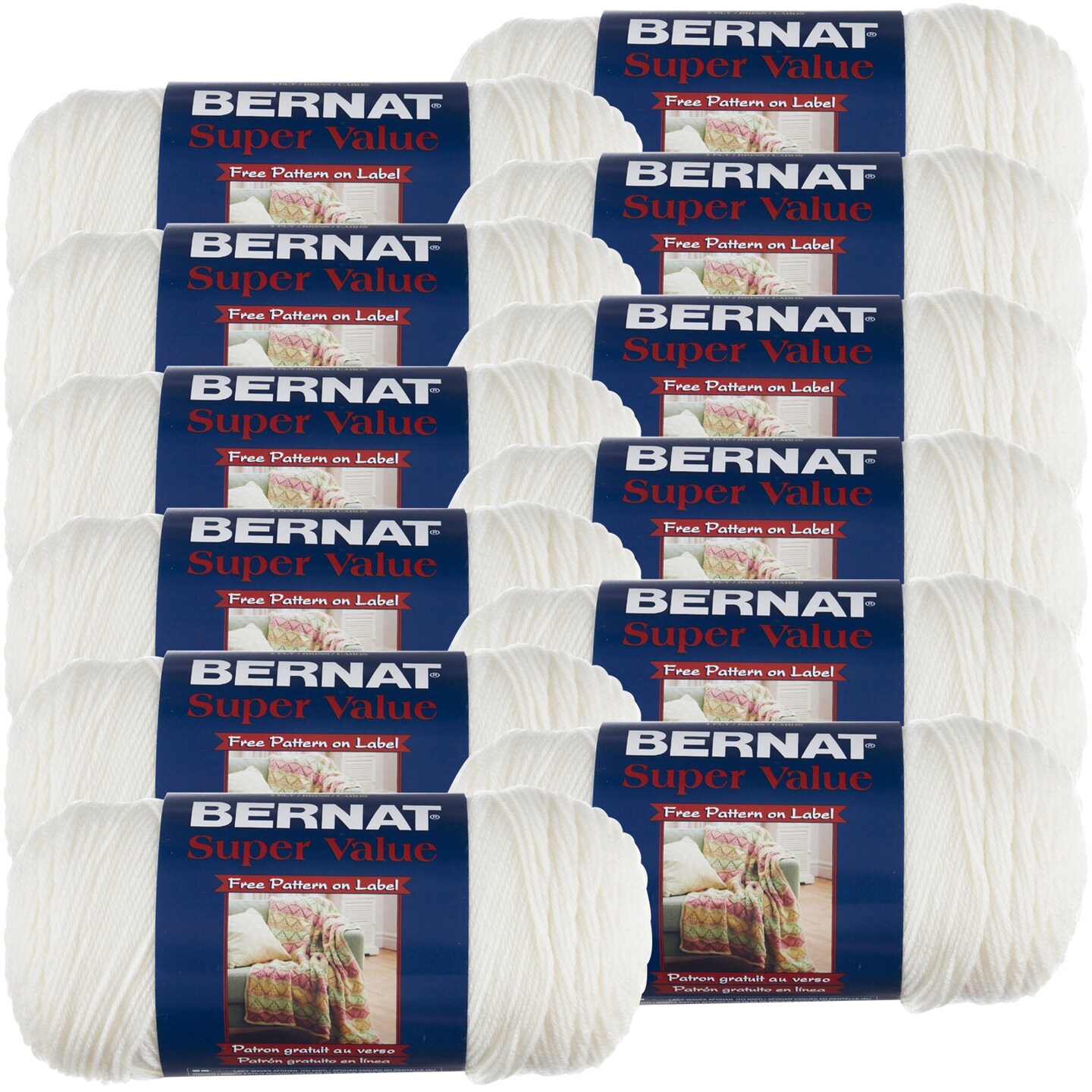 Multipack of 12 - Bernat Super Value Solid Yarn-Winter White