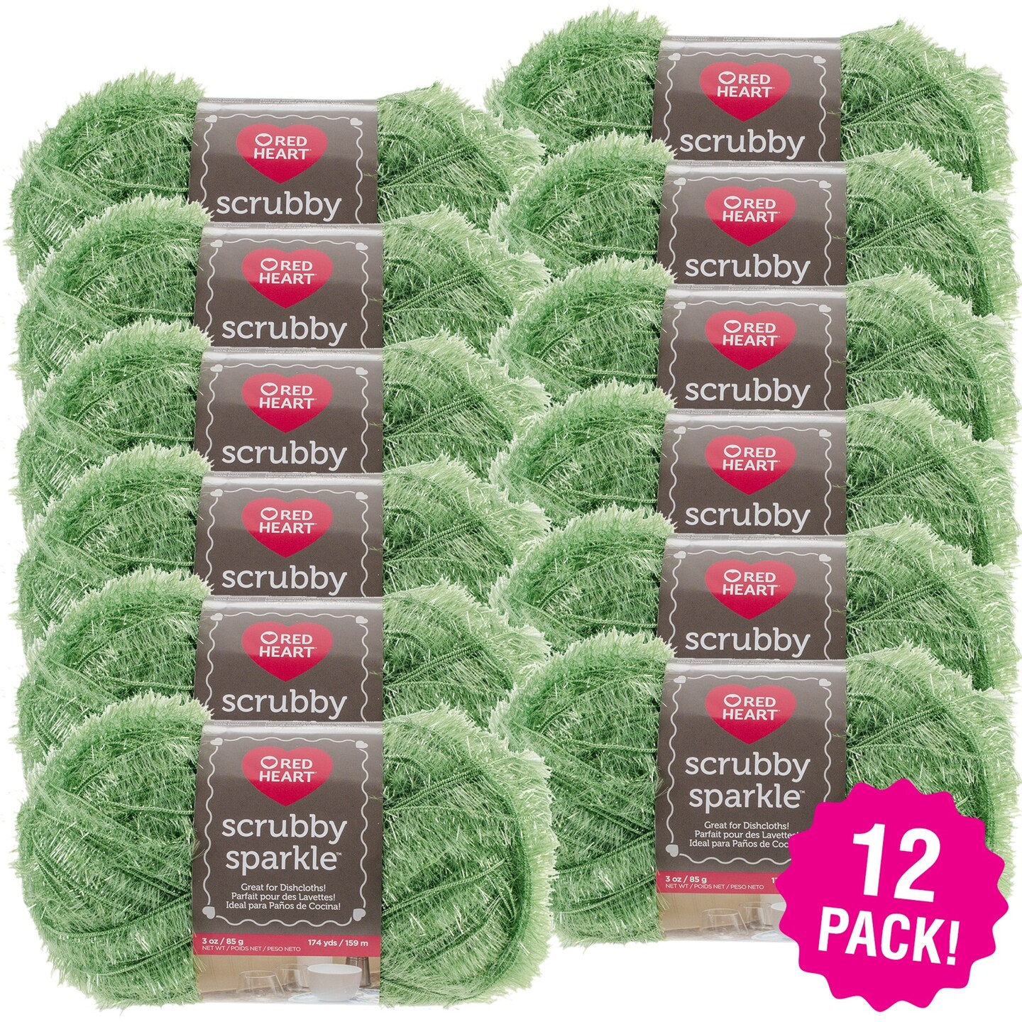Multipack of 12 - Red Heart Scrubby Sparkle Yarn-Avocado