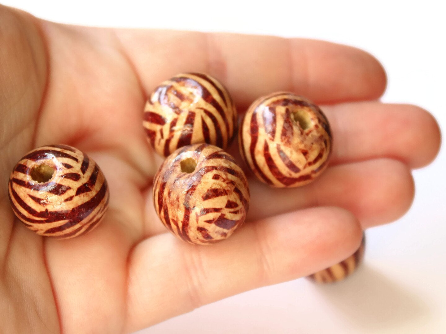 10 20mm Animal Striped Brown Wood Beads Round Wooden Beads