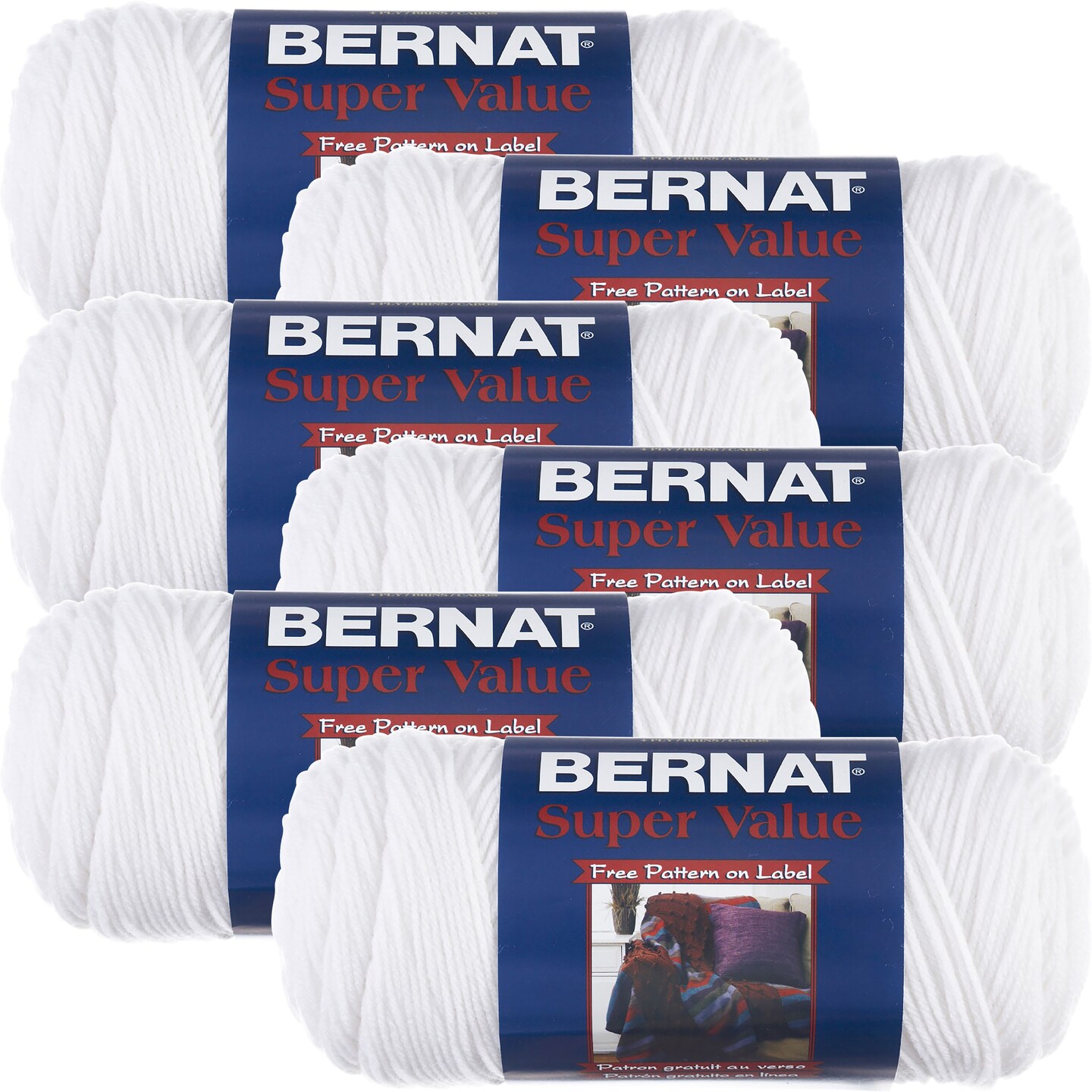 Multipack of 6 - Bernat Super Value Solid Yarn-White