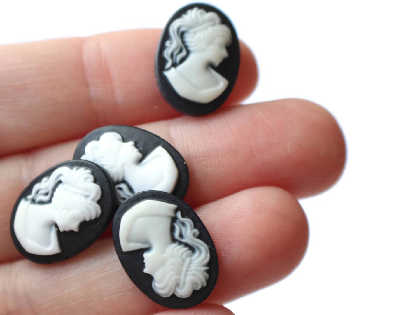 10 18mm x 13mm Black Resin Cameo Cabochons - Greek Style Cameo