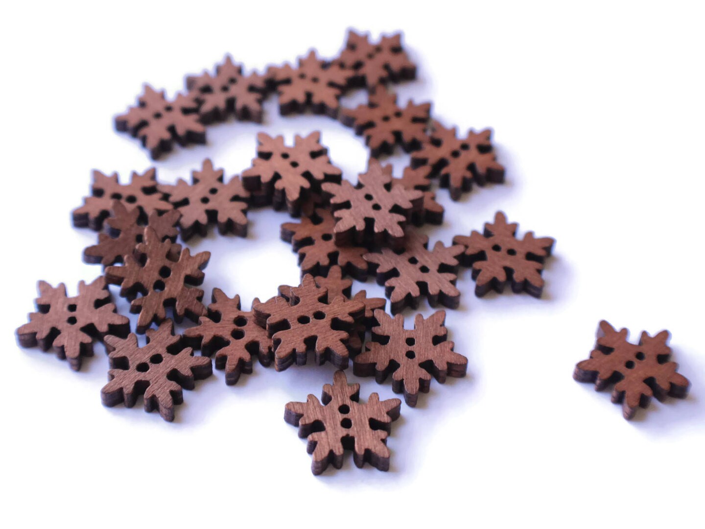 25 19mm Wooden Snowflake Buttons Two Hole Buttons Brown Wood Buttons