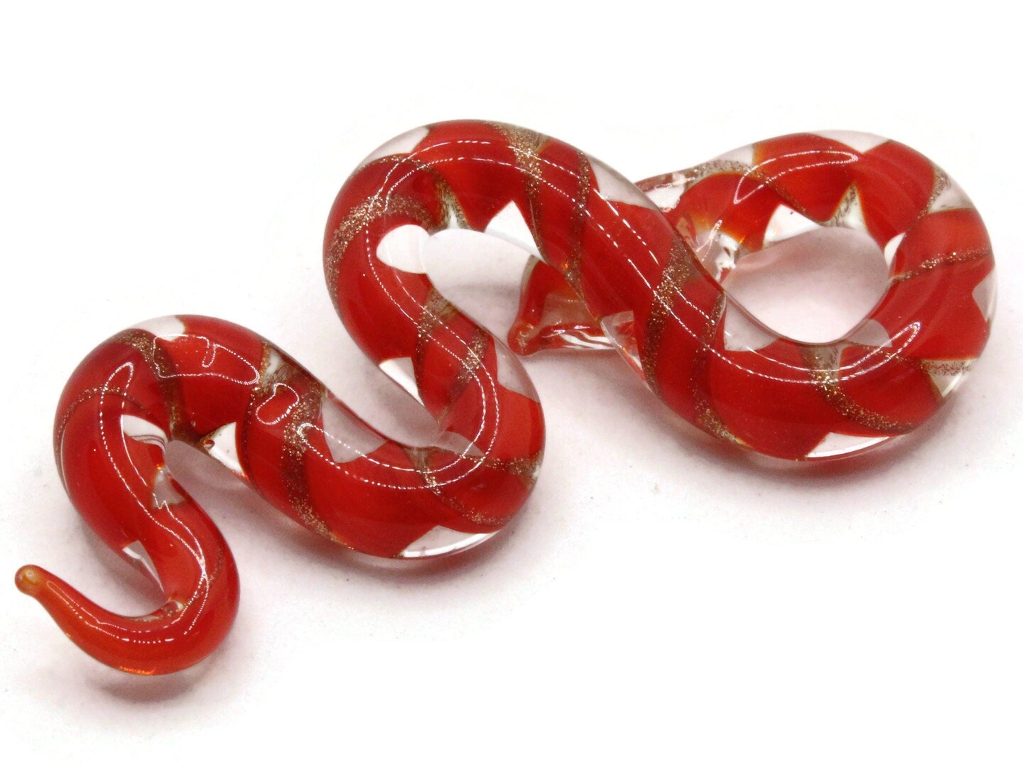 Red Gold and Clear Spiral Glass Snake Pendant