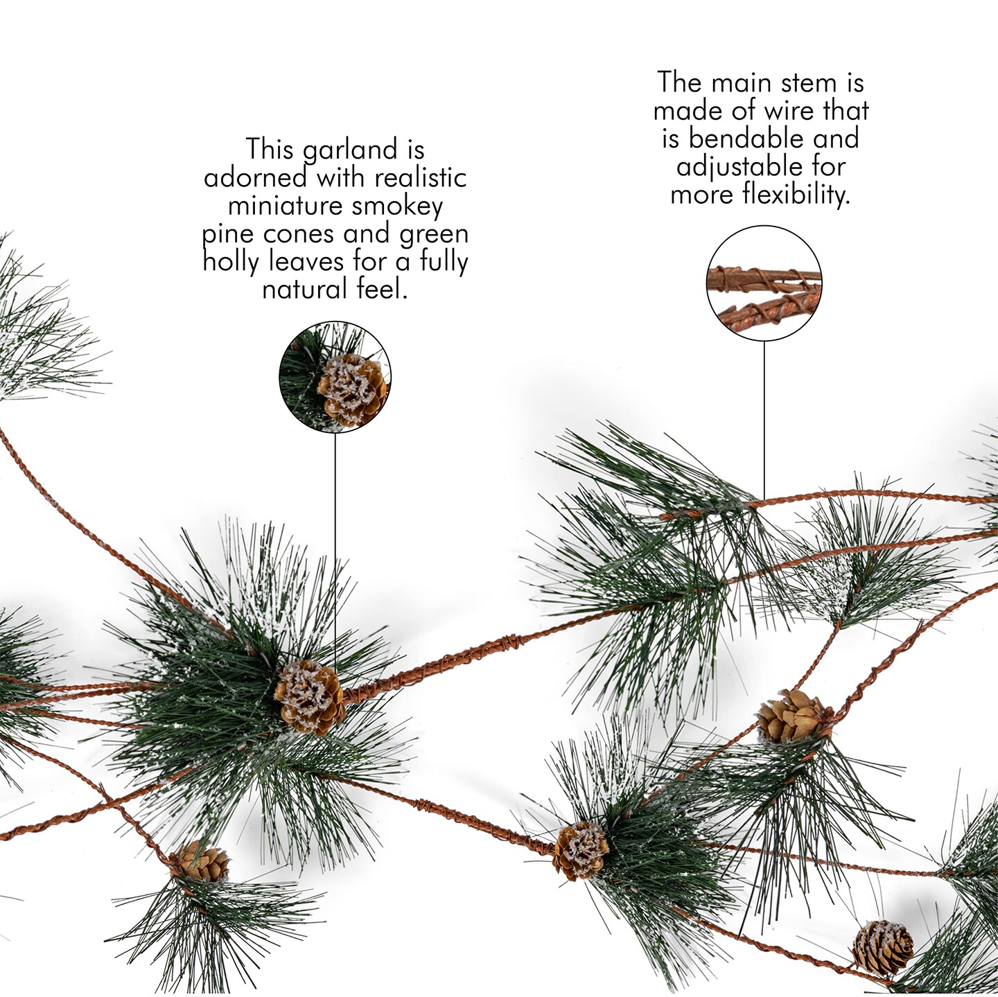 Ornativity Pinecone and Needles Garland - Pine Needles and Pinecone Rustic Holiday Christmas Tree Natural Garland Decorations – 6 Ft