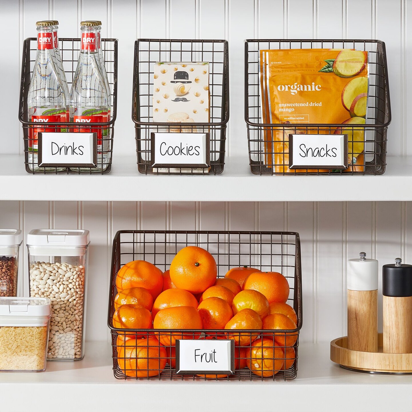 mDesign Slanted Front Kitchen Pantry Storage Organizer Basket - 4 Pack