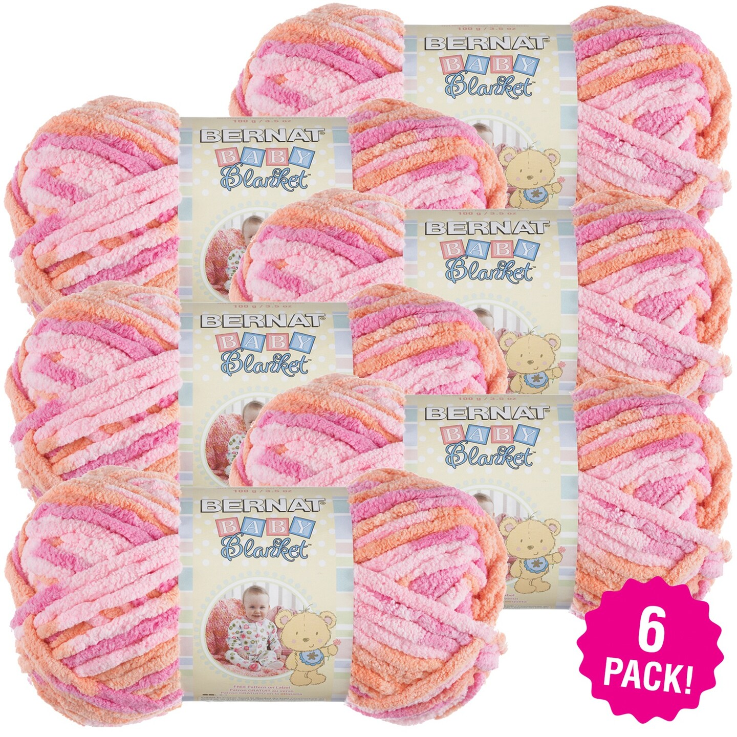 Multipack of 6 - Bernat Baby Blanket Yarn-Peachy