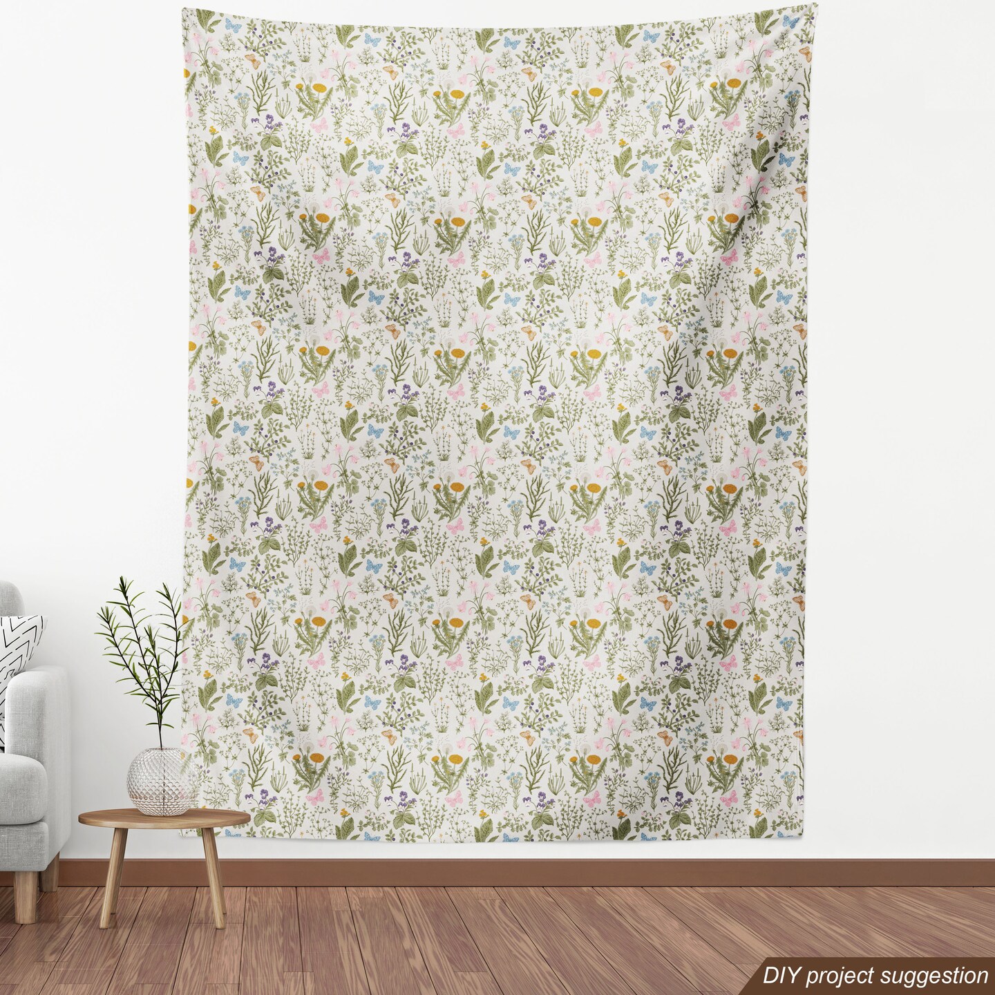 Ambesonne Floral Fabric by the Yard, Vintage Garden Plants Herbs Flowers Botanical Classic Design Art, Decorative Fabric for Upholstery and Home Accents, 5 Yards, Reseda Green Beige