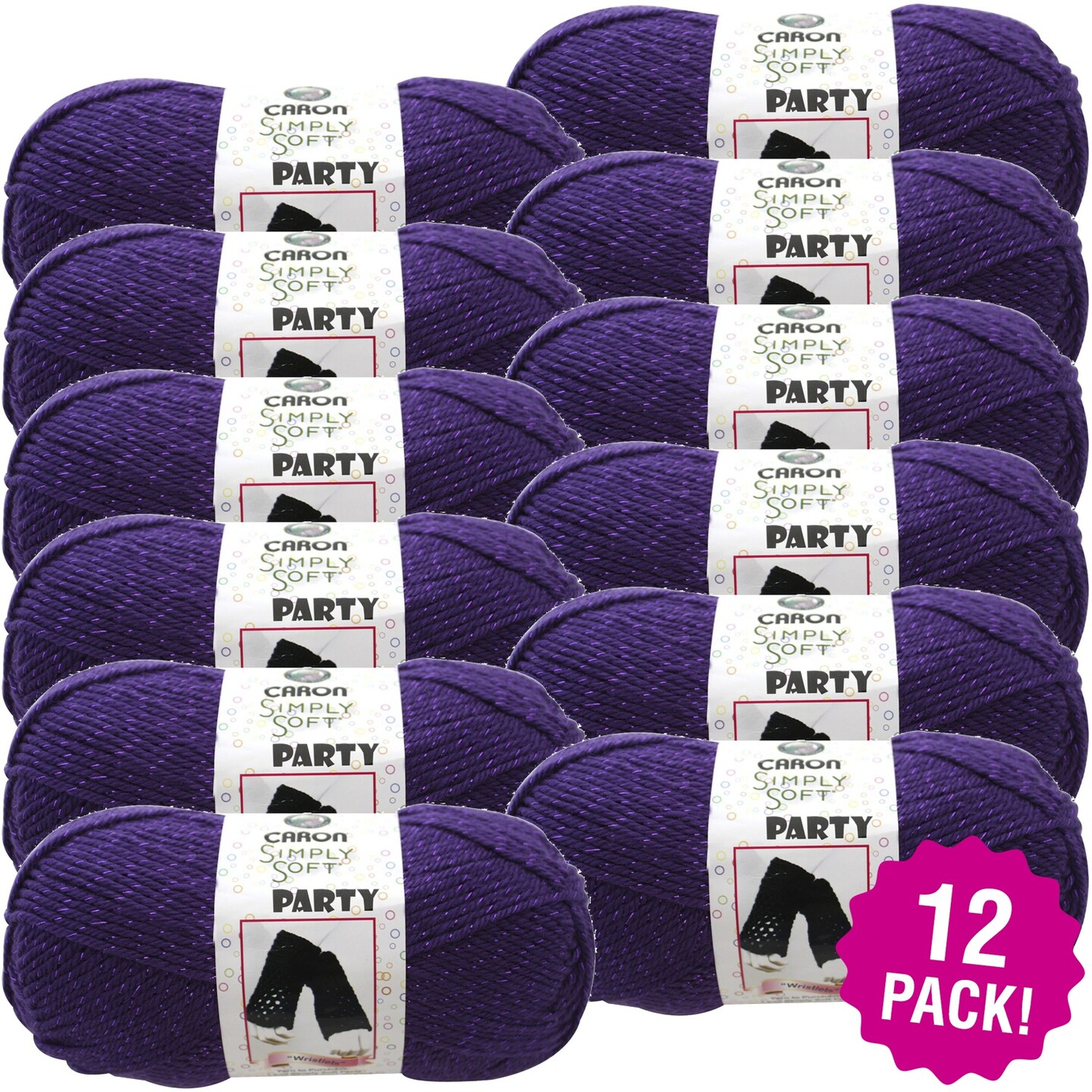 Multipack of 12 - Caron Simply Soft Party Yarn-Purple Sparkle