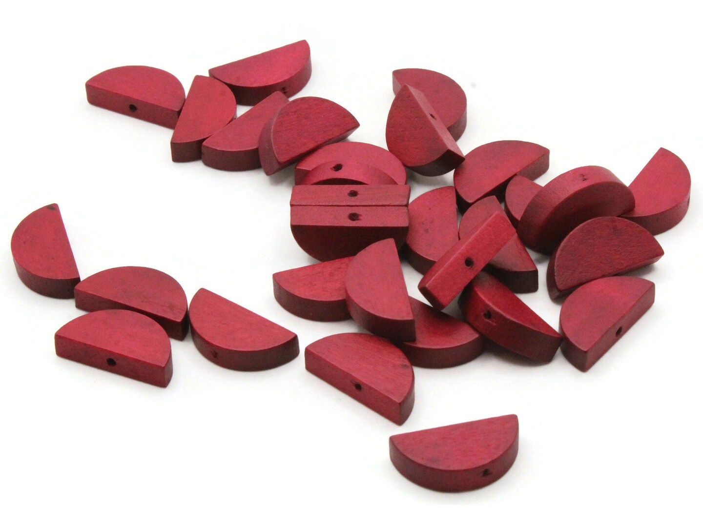 30 20mm Burgundy Red Semi-Circle Half Coin Wood Beads