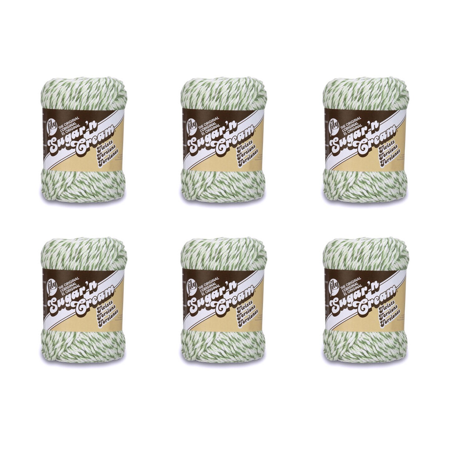 Lily Sugar&#x27;N Cream Green Twist Yarn - 6 Pack of 57g/2oz - Cotton - 4 Medium (Worsted) - 95 Yards - Knitting/Crochet