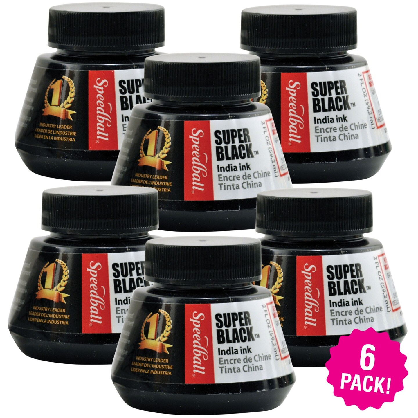 Multipack of 6 - Speedball Super Black India Ink-2oz