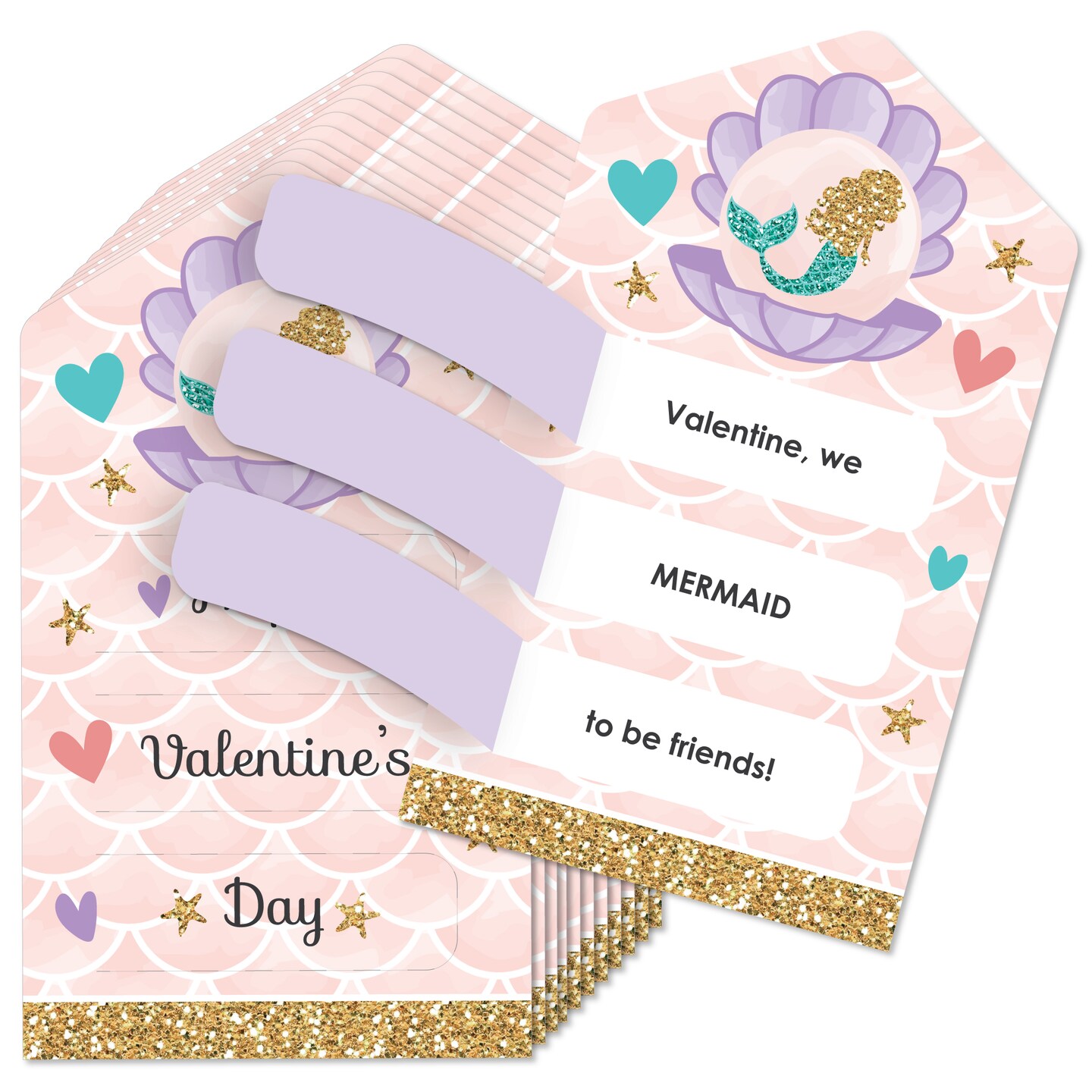 Big Dot of Happiness Let&#x27;s Be Mermaids - Under the Sea Cards for Kids - Happy Valentine&#x27;s Day Pull Tabs - Set of 12
