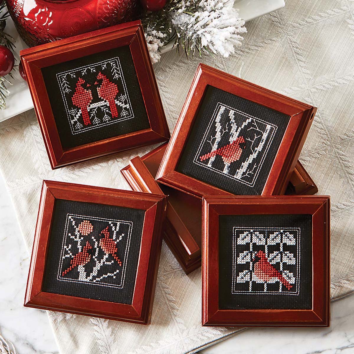 Herrschners Classic Cardinals Coasters Counted Cross-Stitch Kit