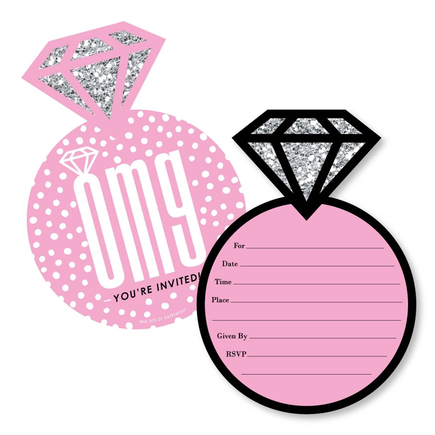 Big Dot of Happiness Omg, You&#x27;re Getting Married - Shaped Fill-in Invitations - Engagement Party Invitation Cards with Envelopes - Set of 12