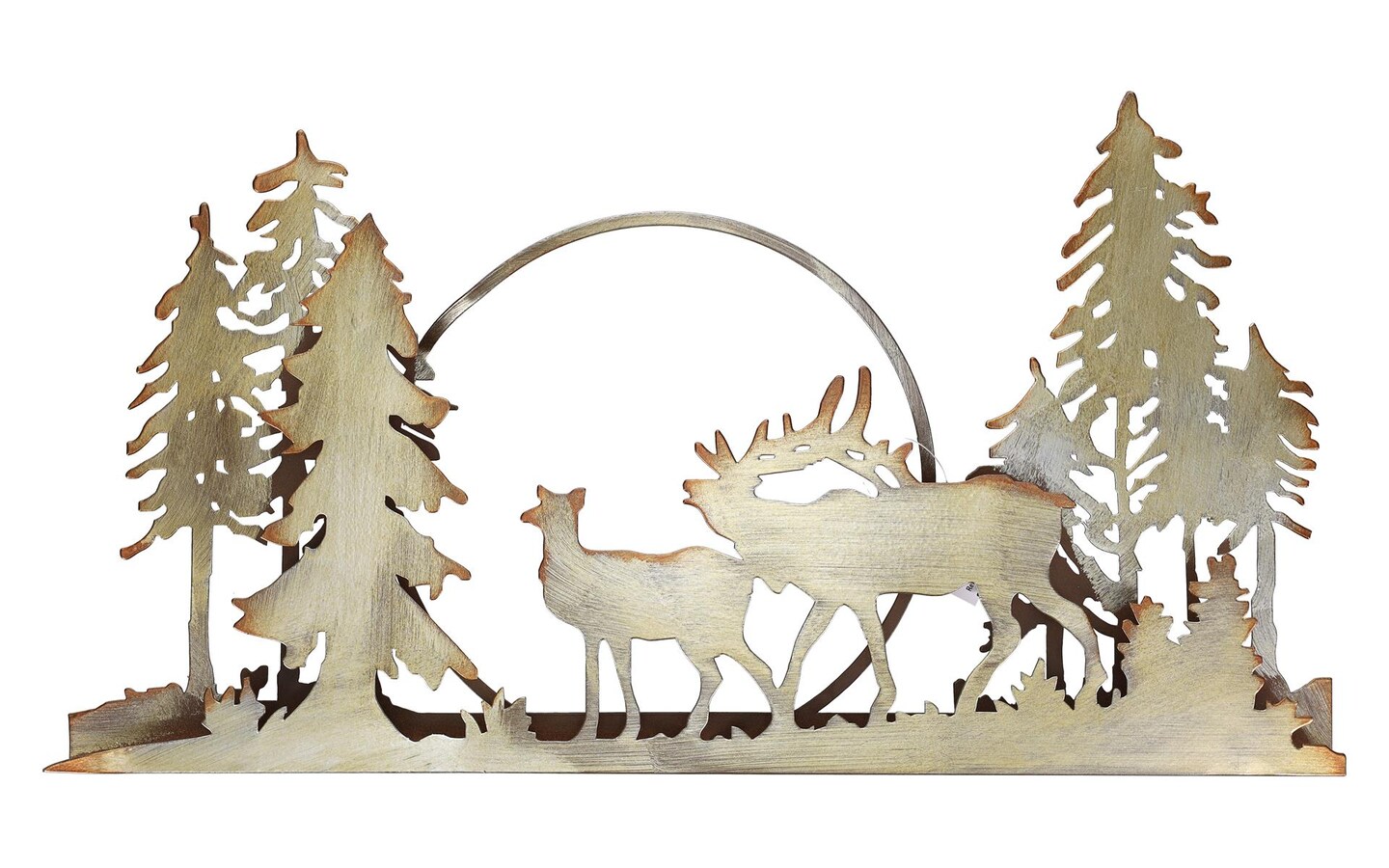 Sierra Pacific Wall Art Iron Trees, Wolf &#x26; Elk On Stand, Silver &#x26; Brown, painted and multi-layered metal wall art, 9&#x22; x 16 3/4&#x22;, perfect for home decor, gift giving or holiday decorating