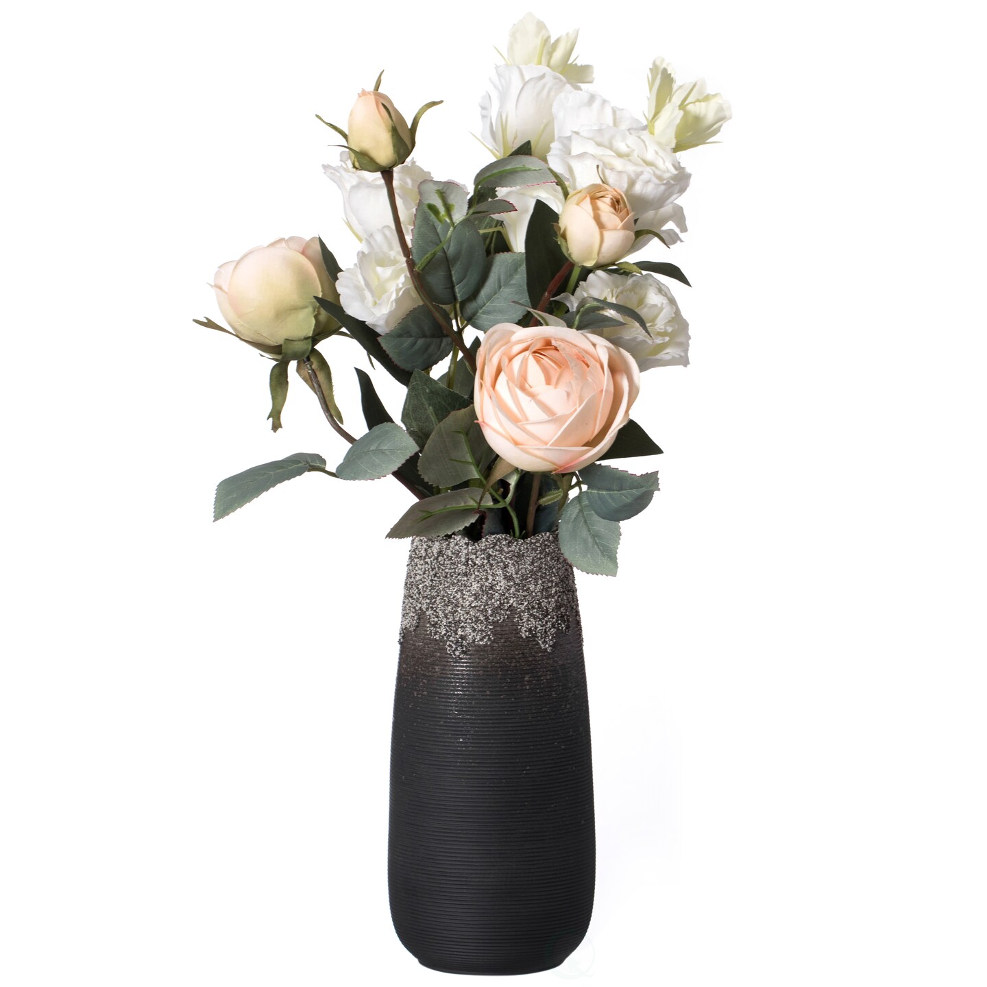 Modern Farmhouse Home Décor Accents; Boho Vases for Table Decor, Housewarming Gifts, Black Ceramic Table Vase with Dripping Crystal Look and Scalloped Opening Design