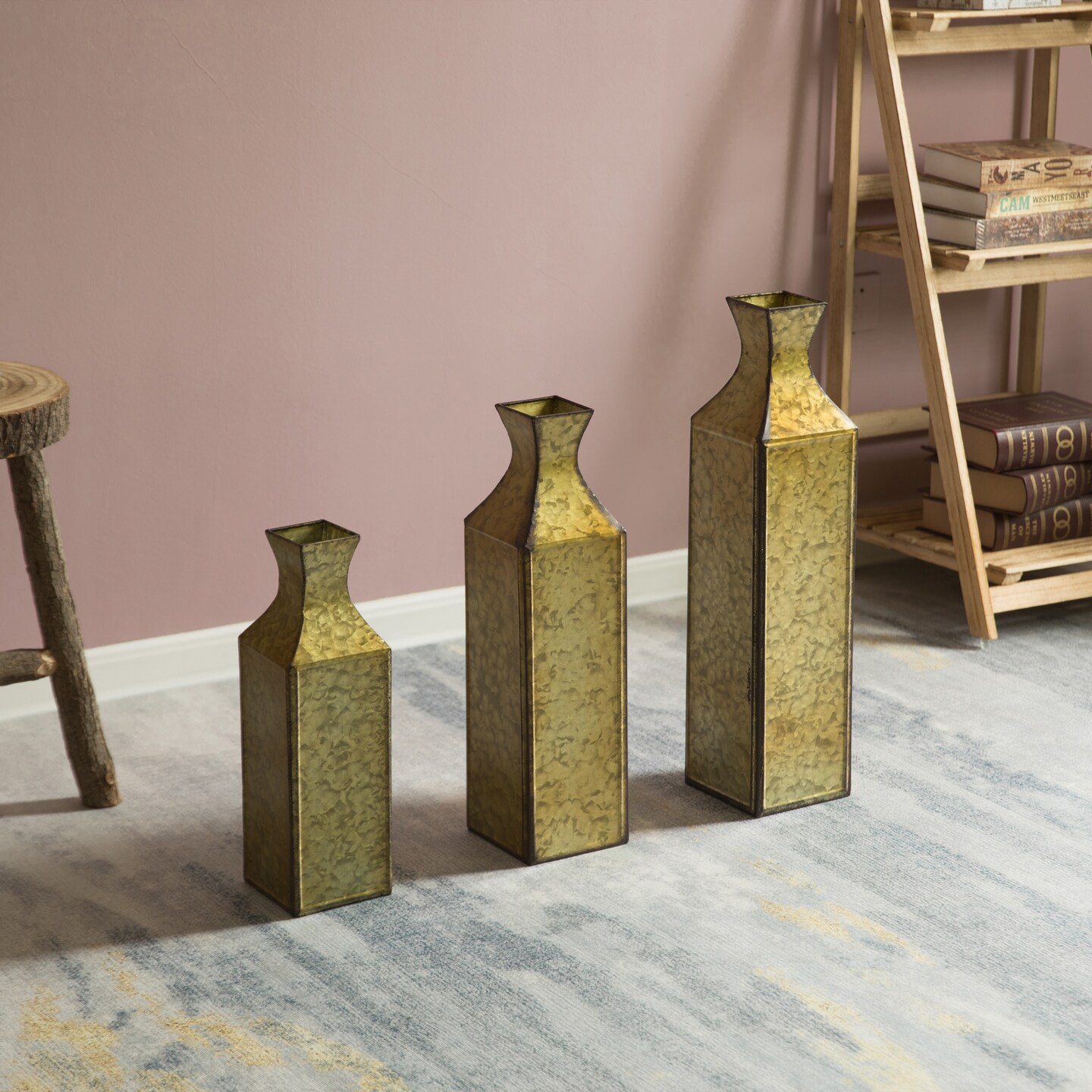 Decorative Antique Style Metal Bottle Shape Gold Floor Vase for Entryway, Living Room, Dining Room, Home Decor, Centerpiece, Ornamental, Vintage-Inspired, Elegant Tall Statement Piece, Metallic Finish