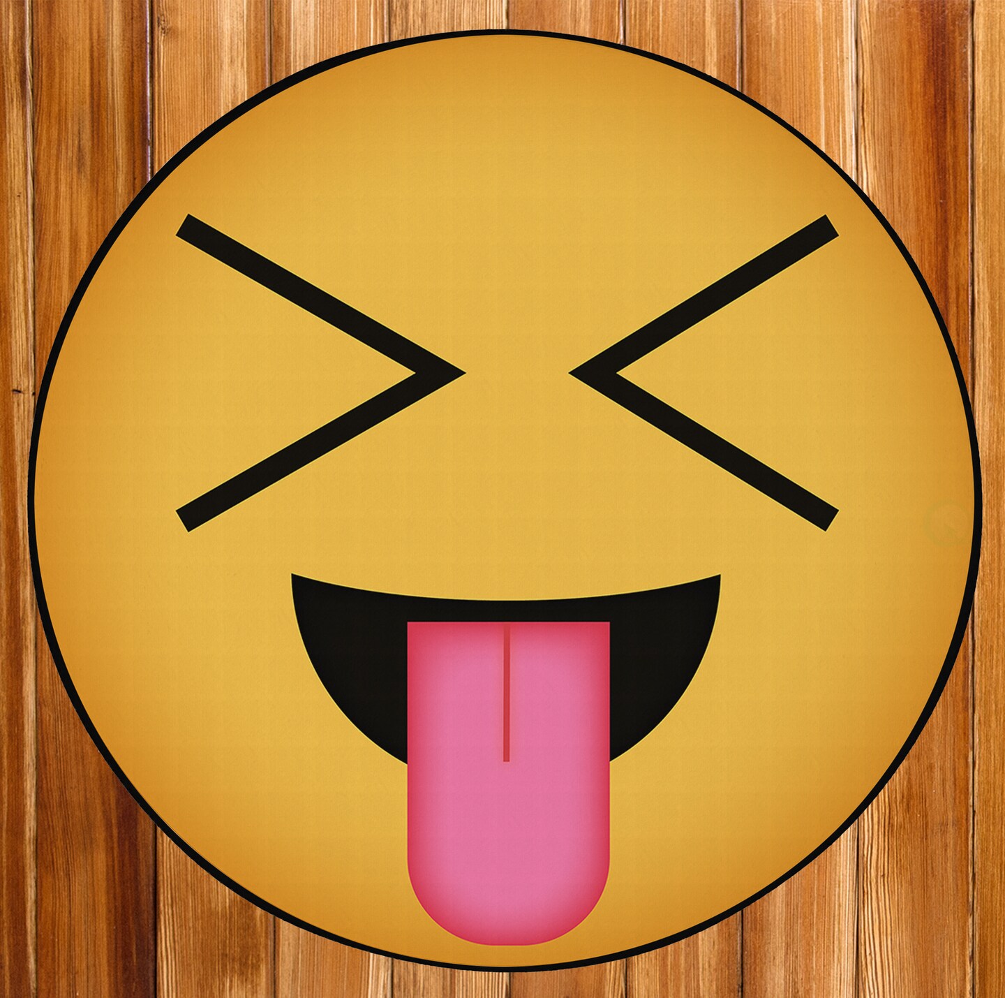 Deerlux Emoji Style Round Funny Smiley Face Kids Area Rug, Tongue Out with Closed Eyes Emoji Rug