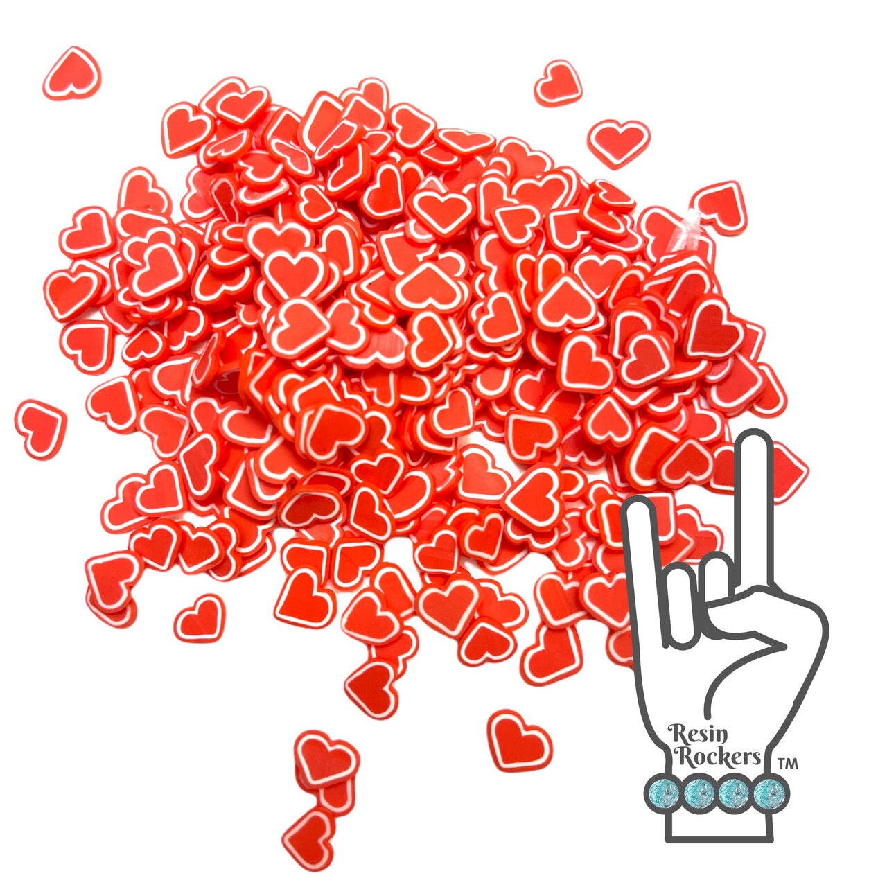 Red with White Outline Heart Polymer Clay Pieces for Epoxy and UV Resin Art