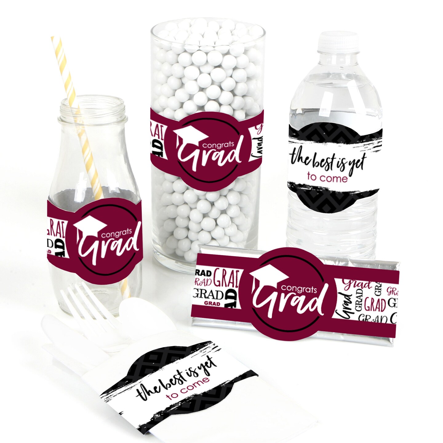 Big Dot of Happiness Maroon Grad - Best is Yet to Come - DIY Party Supplies - Burgundy  Graduation Party DIY Wrapper Favors &#x26; Decor - Set of 15
