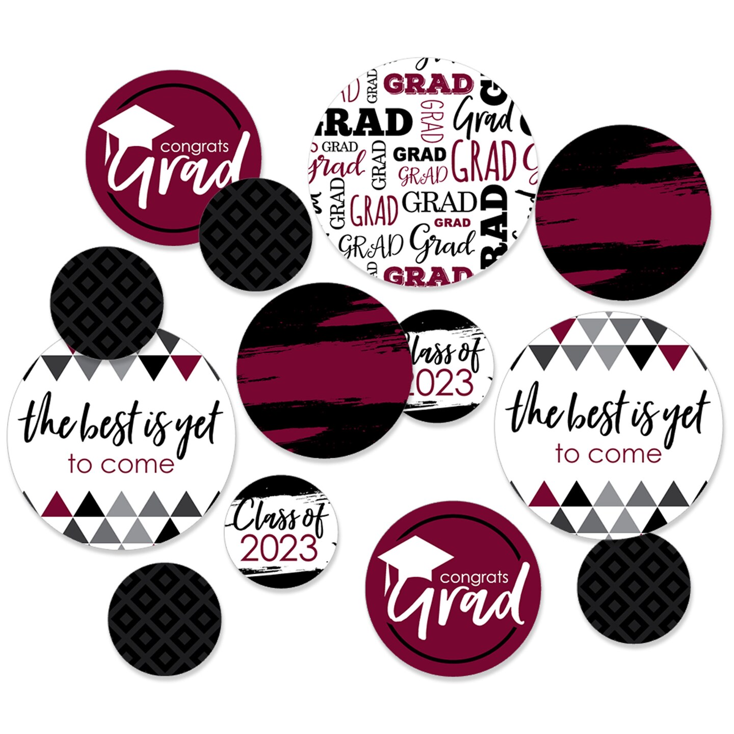 Big Dot of Happiness 2023 Maroon Graduation Party Giant Circle Confetti