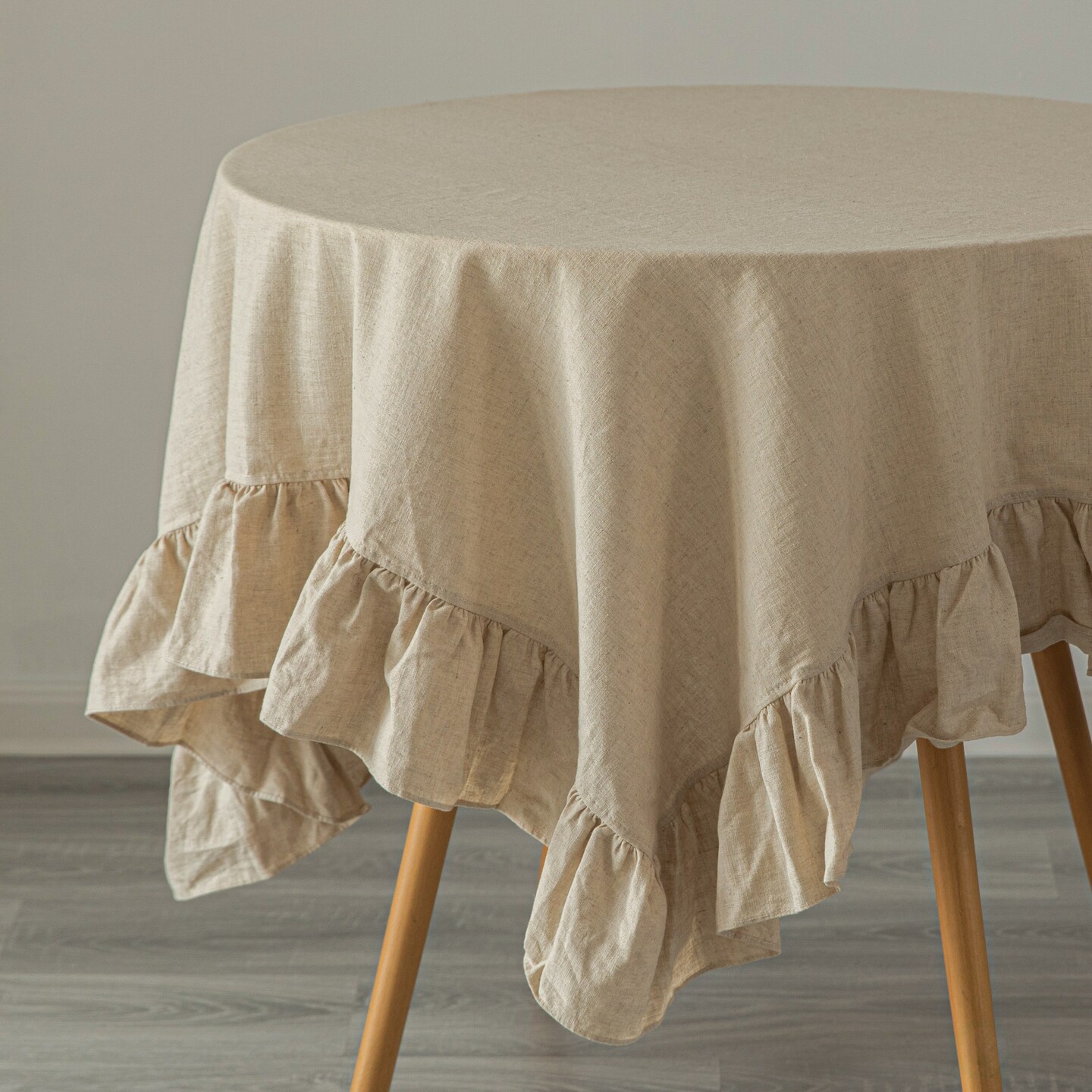 Deerlux 100% Pure Linen Washable Tablecloth with Ruffle Trim