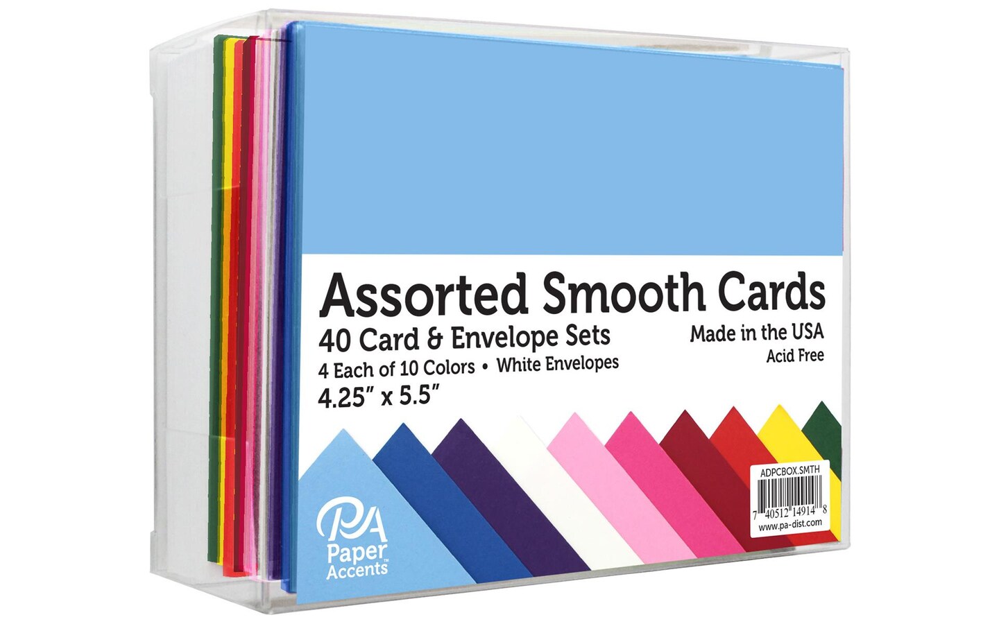 PA Paper Accents Card and Envelope Pack 4.25&#x22; x 5.5&#x22; Assorted Colors, smooth heavyweight colored cardstock paper with envelopes for card making, scrapbooking, printing and crafts, 40 pieces