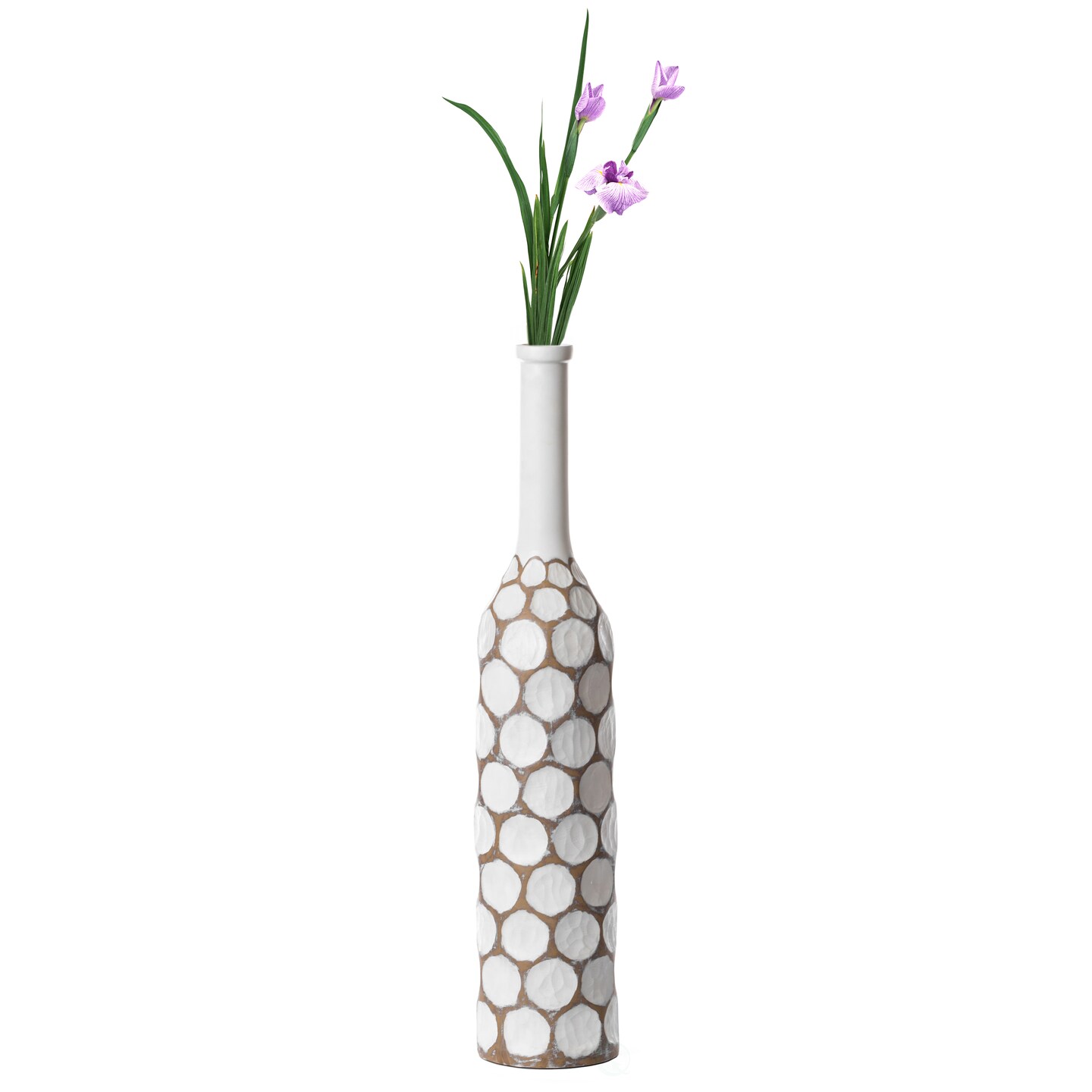 Decorative Contemporary Floor Vase White Carved Divot Bubble Design with Tall Neck