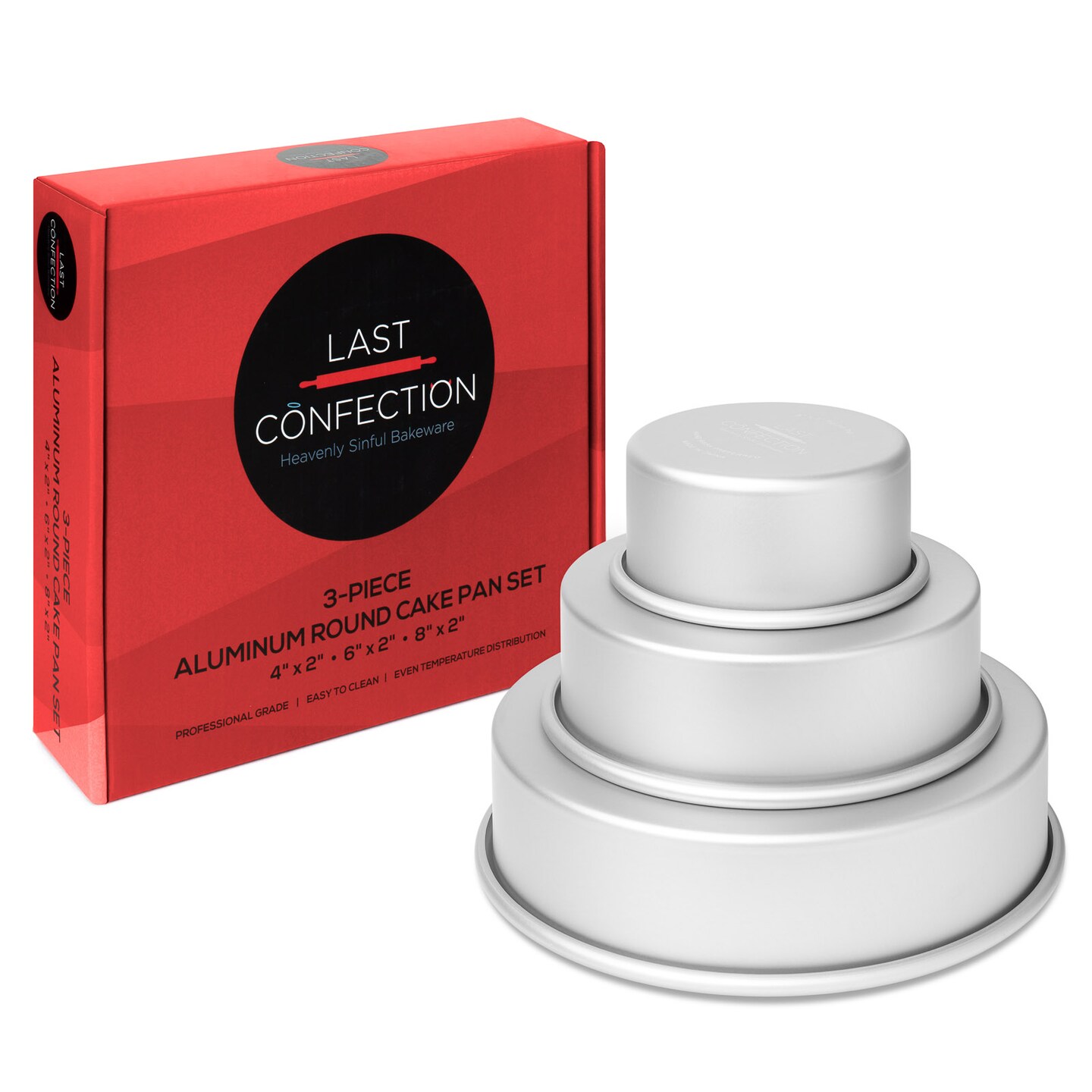 Last Confection Aluminum 3-Piece Round Cake Pan Sets - Professional Bakeware