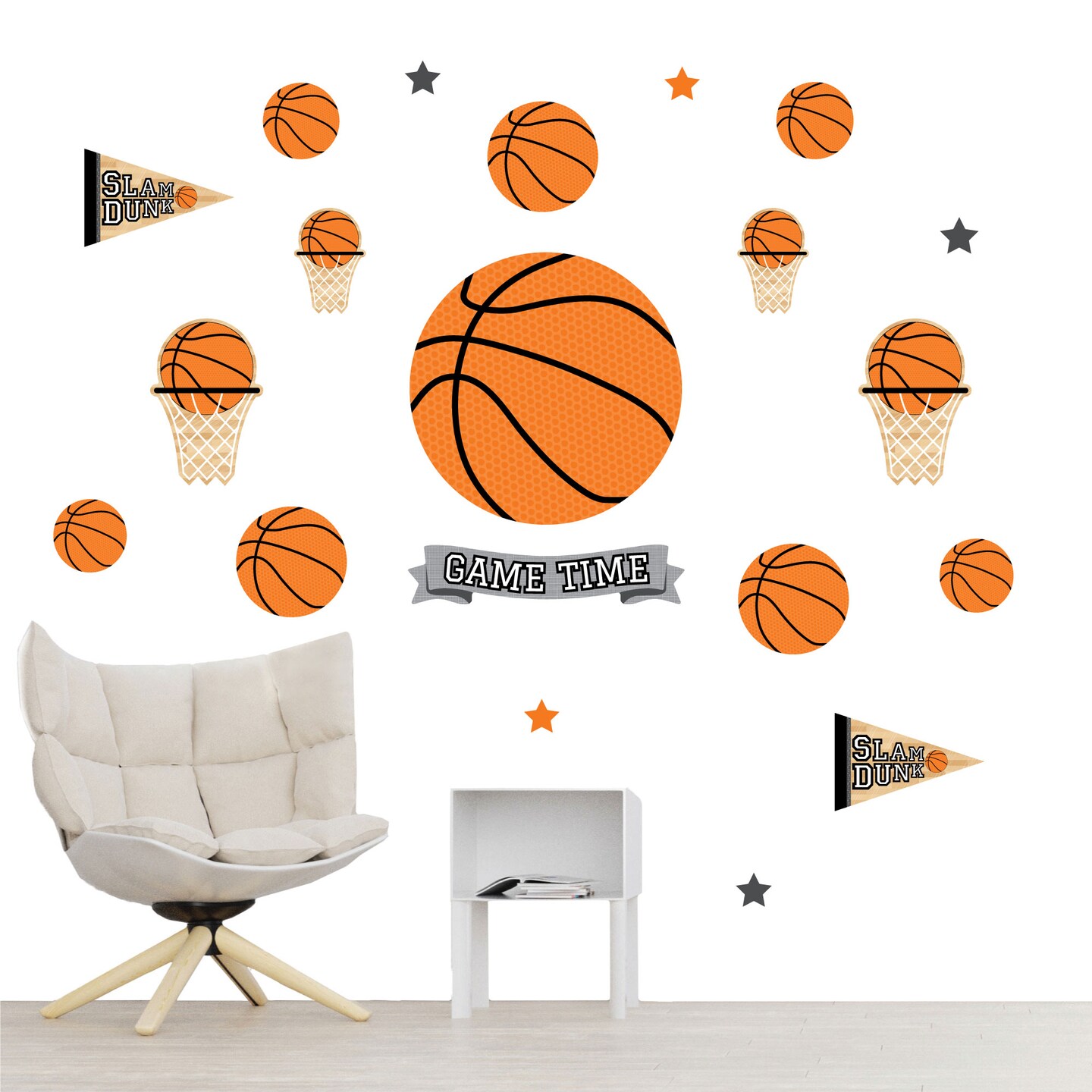 Big Dot of Happiness Nothin&#x2019; But Net - Basketball - Peel and Stick Sports Decor Vinyl Wall Art Stickers - Wall Decals - Set of 20