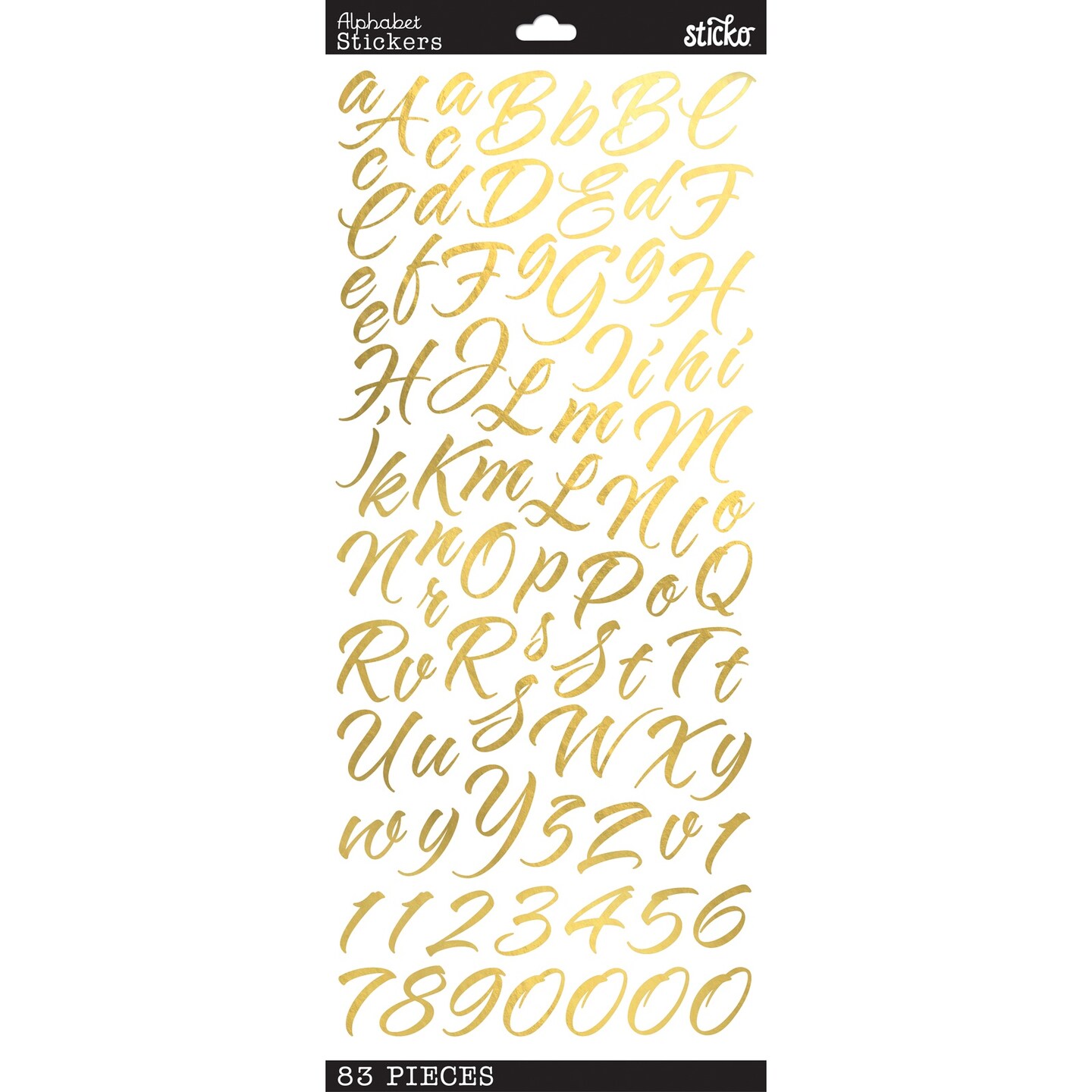 Sticko Alphabet Stickers - Brush Stroke Script, Gold, 83pcs