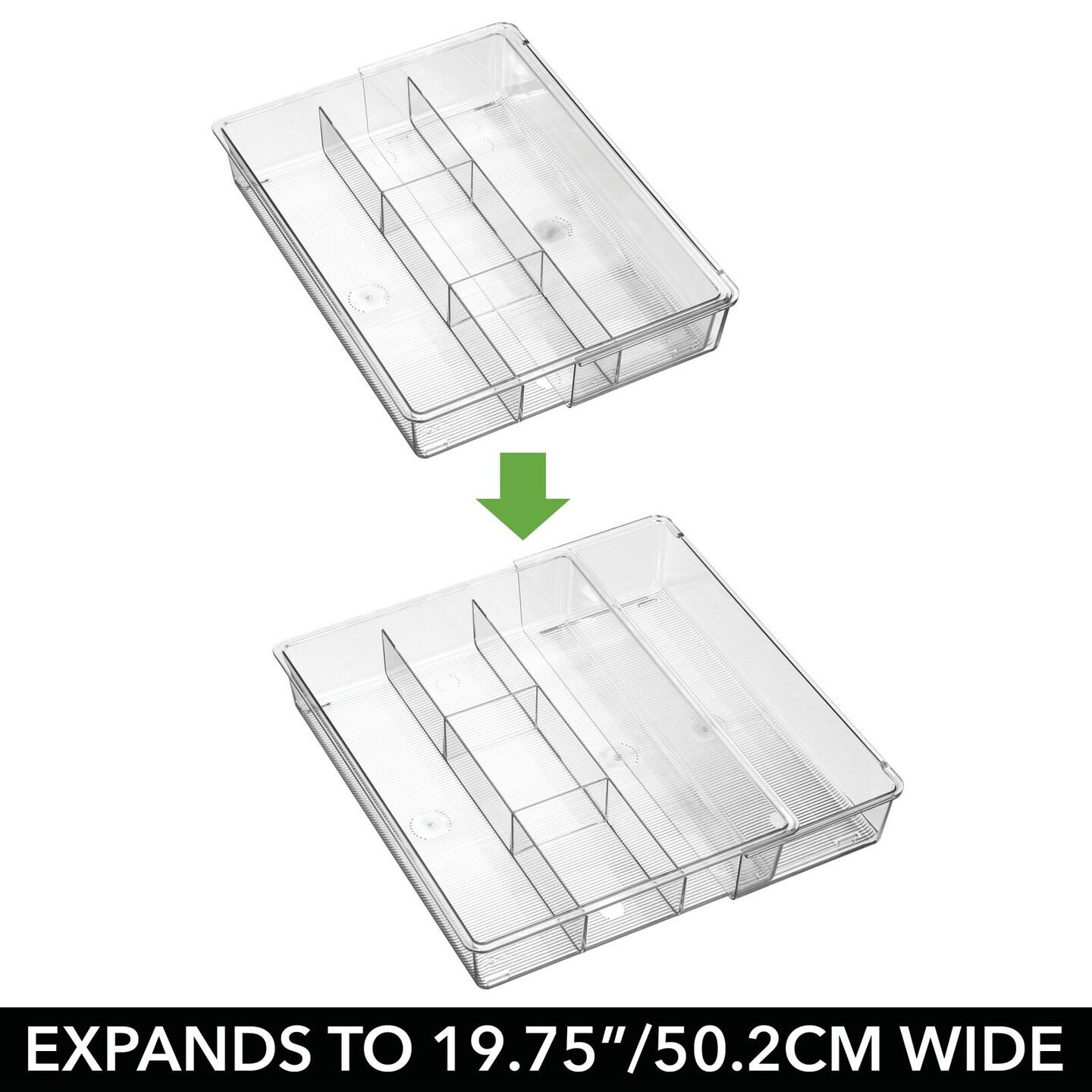 mDesign Expandable Drawer 5-Section Kitchen Utensil Organizer, 2 Pack, Clear