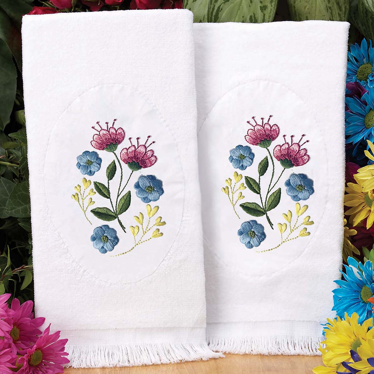 Herrschners sprig of flowers terry towel pair stamped embroidery michaels