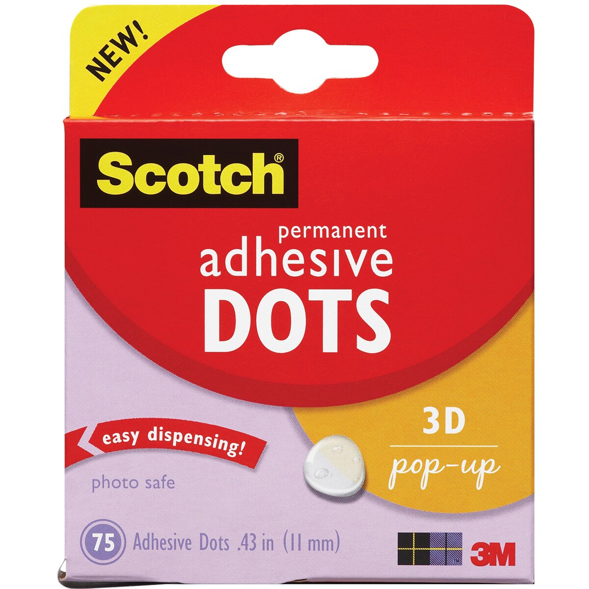 Scotch Permanent Adhesive Dots-3D Pop-Up .43&#x22; 75/Pkg