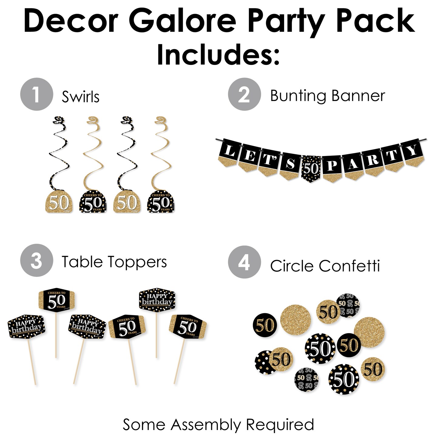 Big Dot of Happiness Adult 50th Birthday - Gold - Birthday Party Supplies Decoration Kit - Decor Galore Party Pack - 51 Pieces