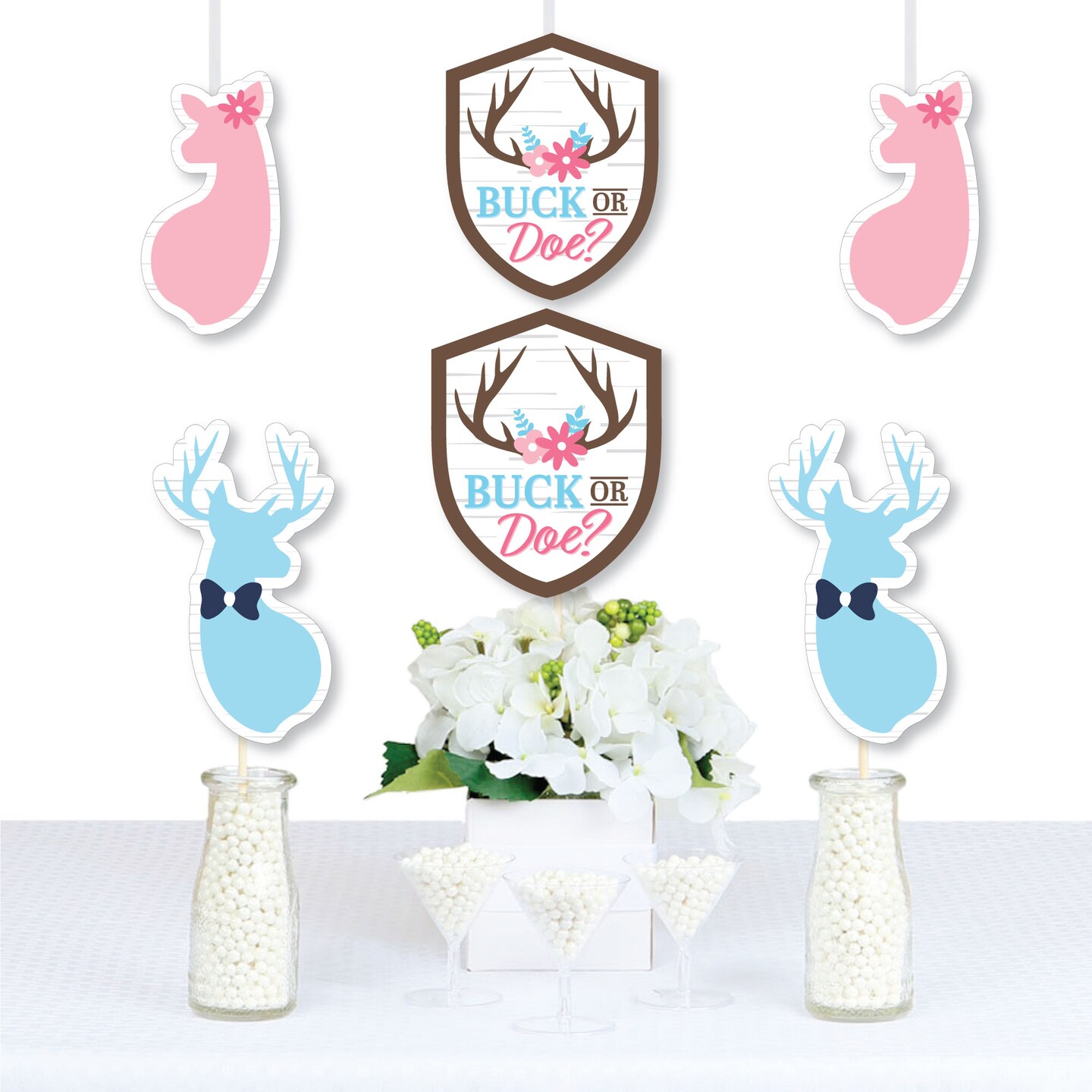 Big Dot of Happiness Buck or Doe - Badge, Buck, and Doe Decorations DIY Hunting Gender Reveal Party Essentials - Set of 20