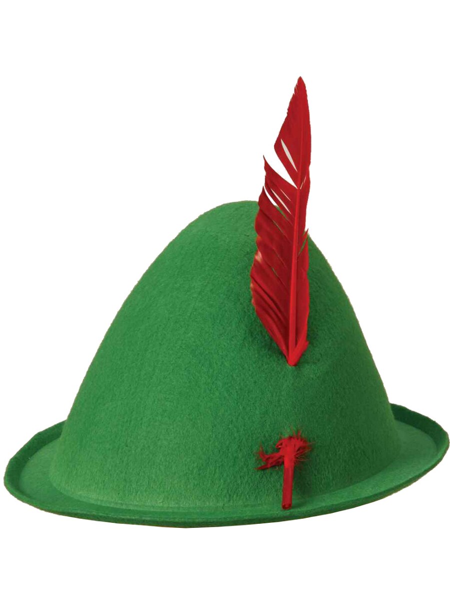 Adult Green German Alpine Oktoberfest Peter Pan Hat With Feathers