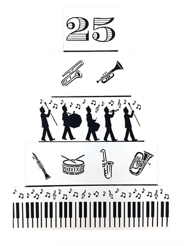 Marching Band Instruments Cookie Stencil | C953 by Designer Stencils | Cookie Decorating Tools | Baking Stencils for Royal Icing, Airbrush, Dusting Powder | Reusable Plastic Food Grade Stencil for Cookies | Easy to Use &#x26; Clean Cookie Stencil