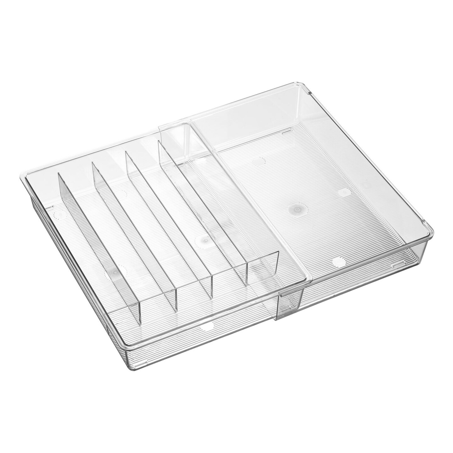 mDesign Expandable In-Drawer 6 Section Kitchen Utensil Organizer Tray - Clear