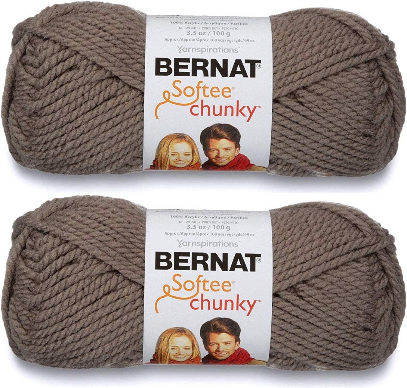 Pack of 2) Bernat Softee Chunky Yarn-Taupe Grey
