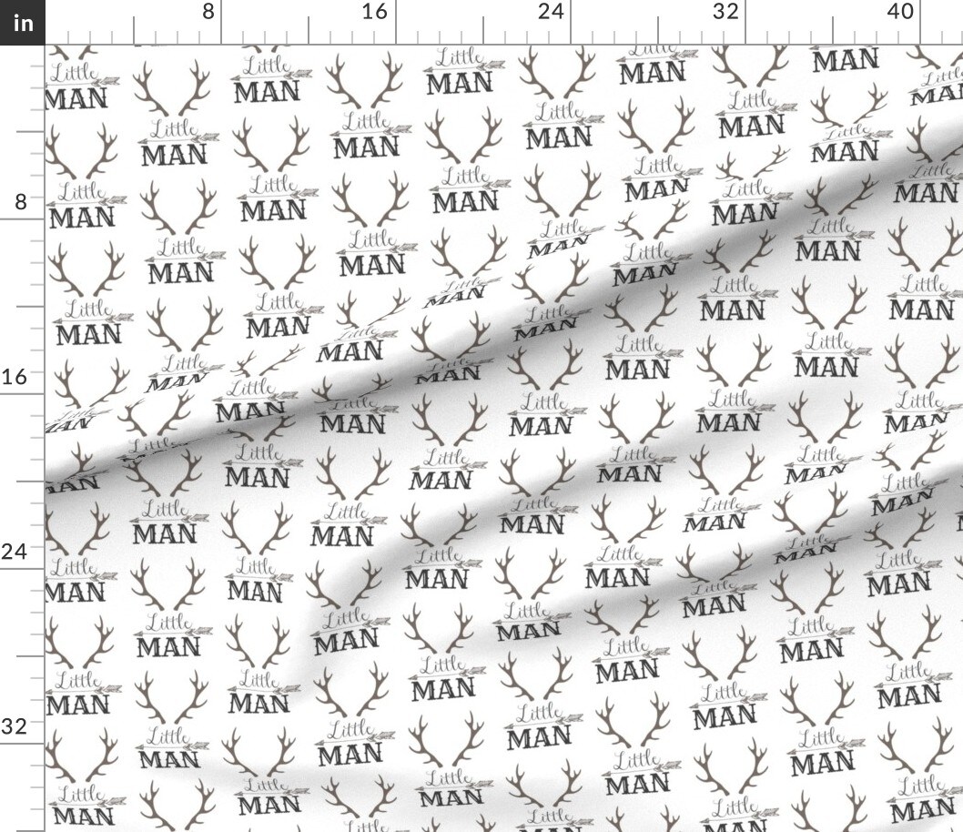 Petal Signature Cotton by the Yard or Fat Quarter Little Man Arrow &#x26; Horns Grey Modern Print Woodland Deer Head Antlers Antler &#x26; Boy Nursery Decor Custom Printed Fabric by Spoonflower