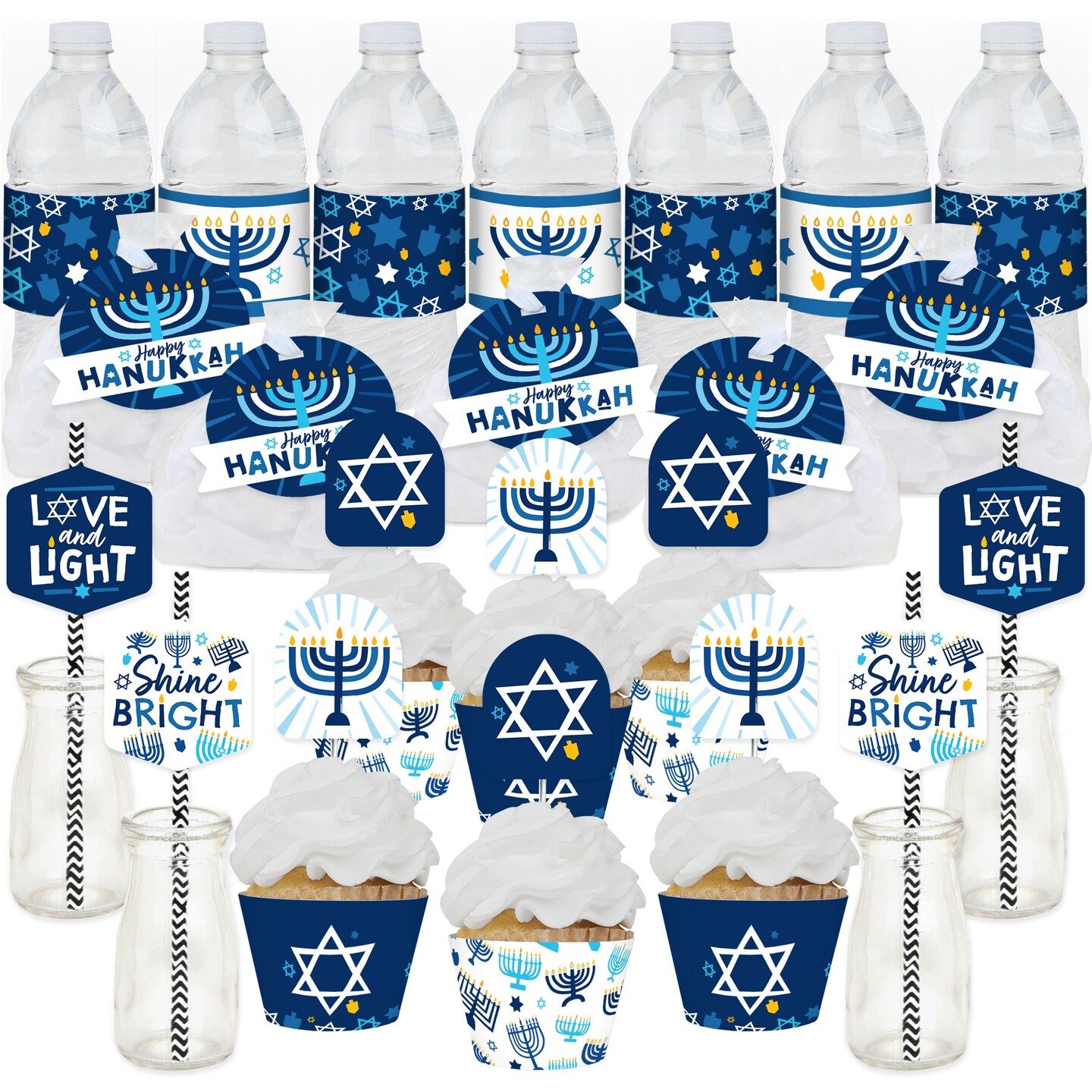 Big Dot of Happiness Hanukkah Menorah - Chanukah Holiday Party Favors and Cupcake Kit - Fabulous Favor Party Pack - 100 Pieces