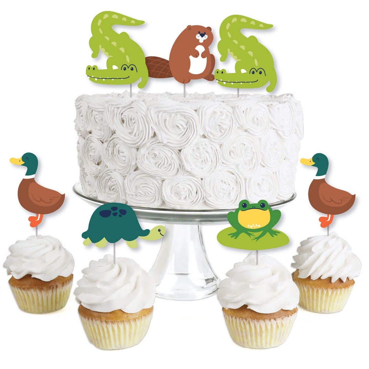 Big Dot Of Happiness Pond Pals Dessert Cupcake Toppers Frog Alligator Turtle Beaver And Duck